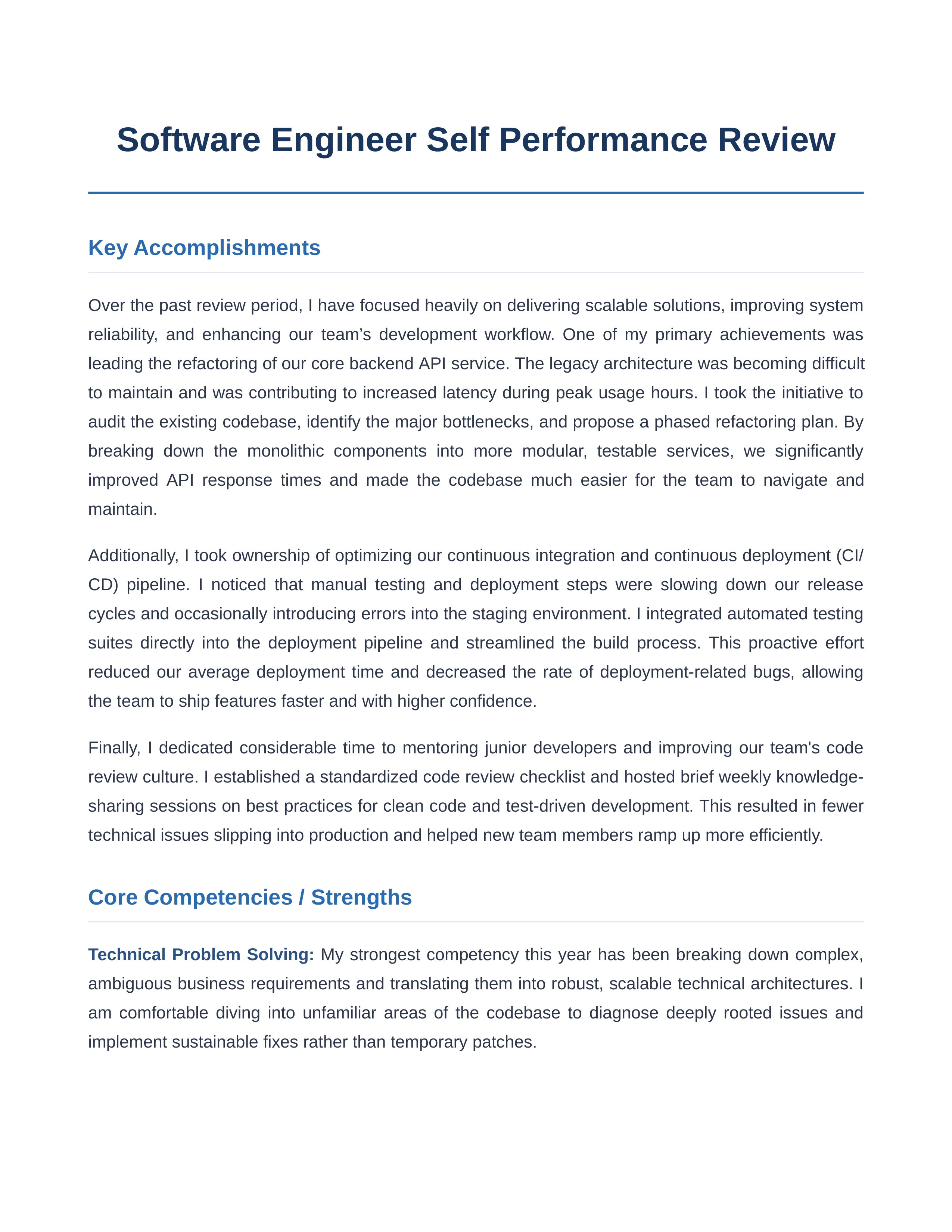Software Engineer Self Performance Review — page 1