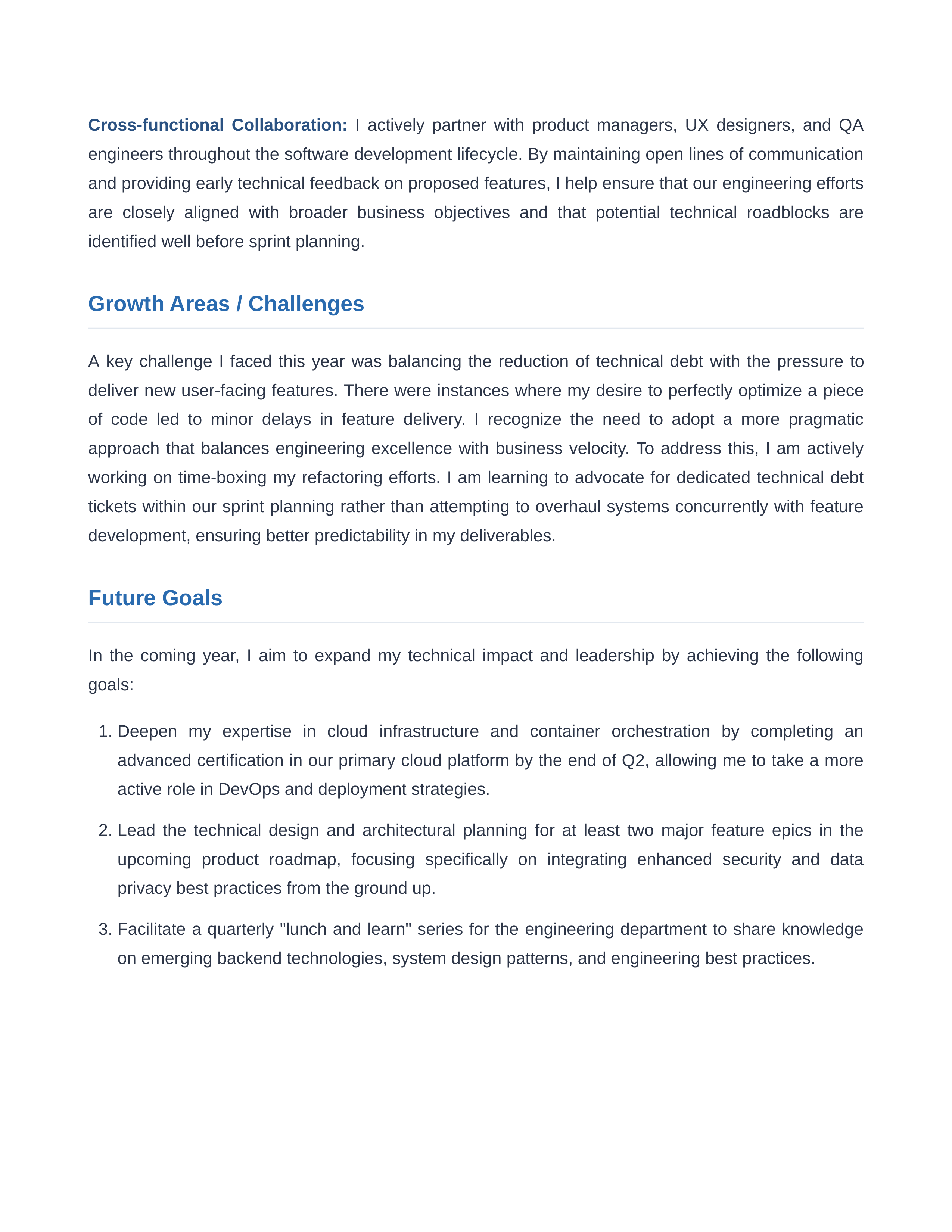 Software Engineer Self Performance Review — page 2