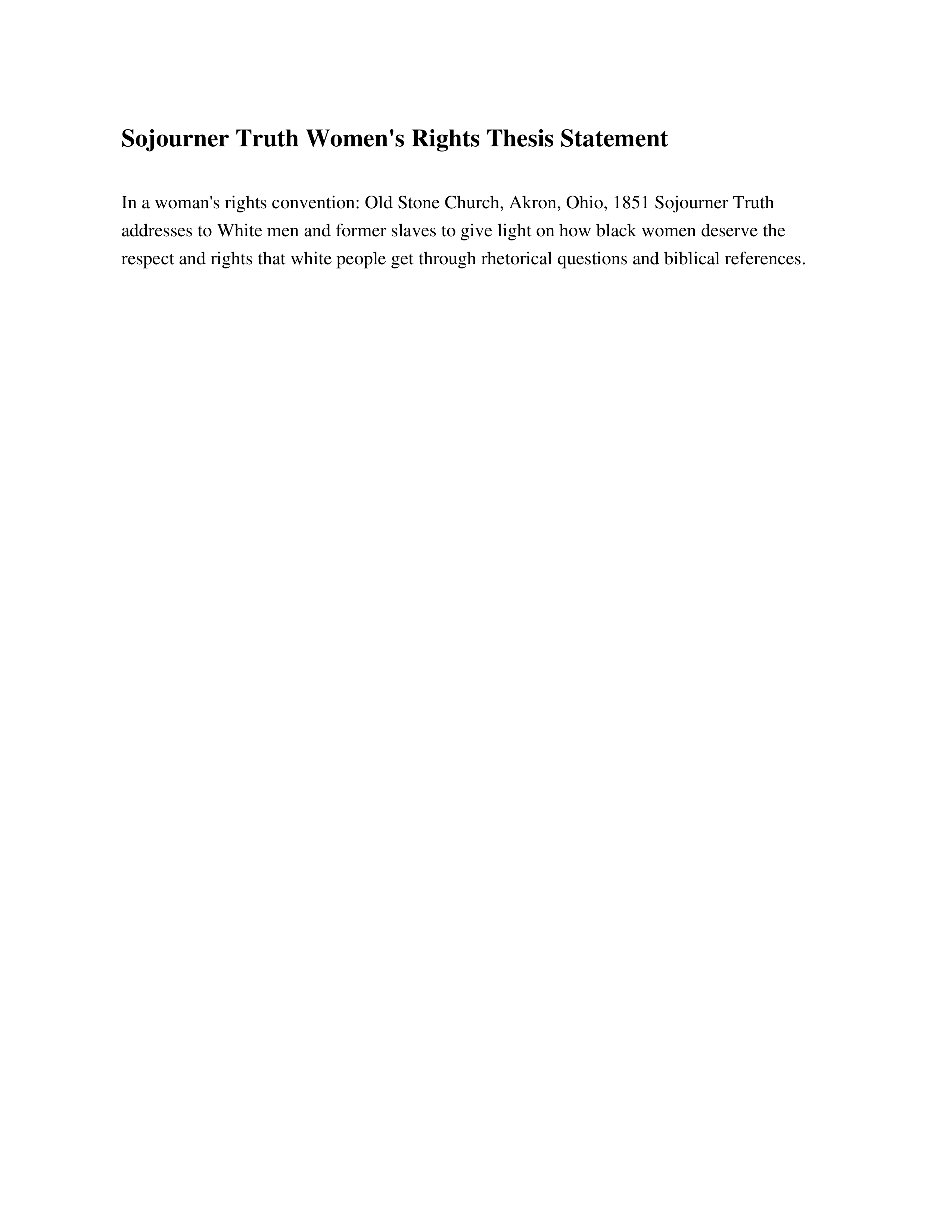 Sojourner Truth Women's Rights Thesis Statement — page 1