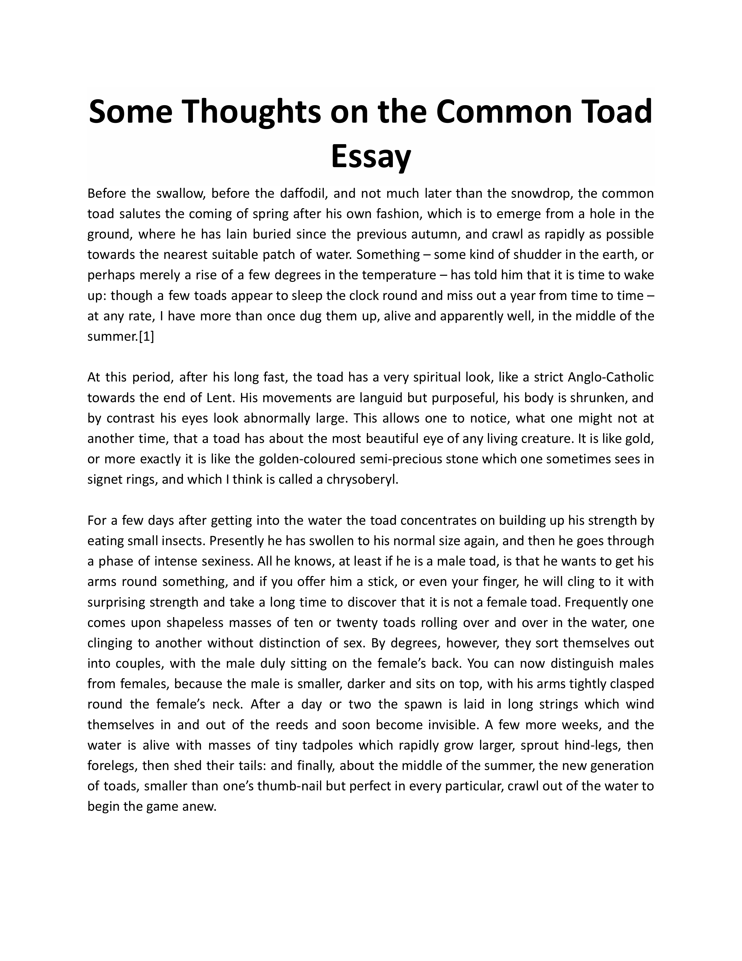 Some Thoughts on the Common Toad Essay — page 1