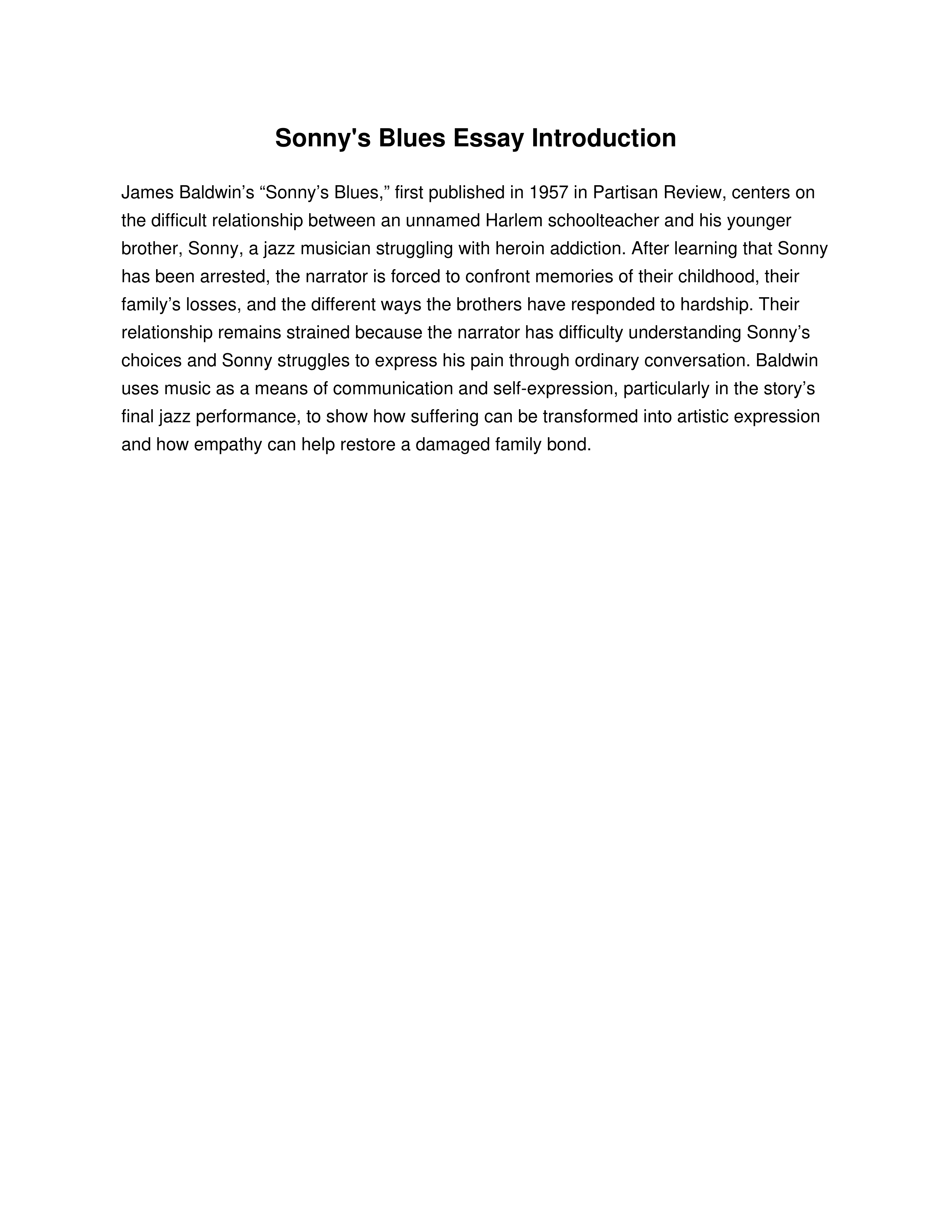 Sonny's Blues Essay Introduction — page 1