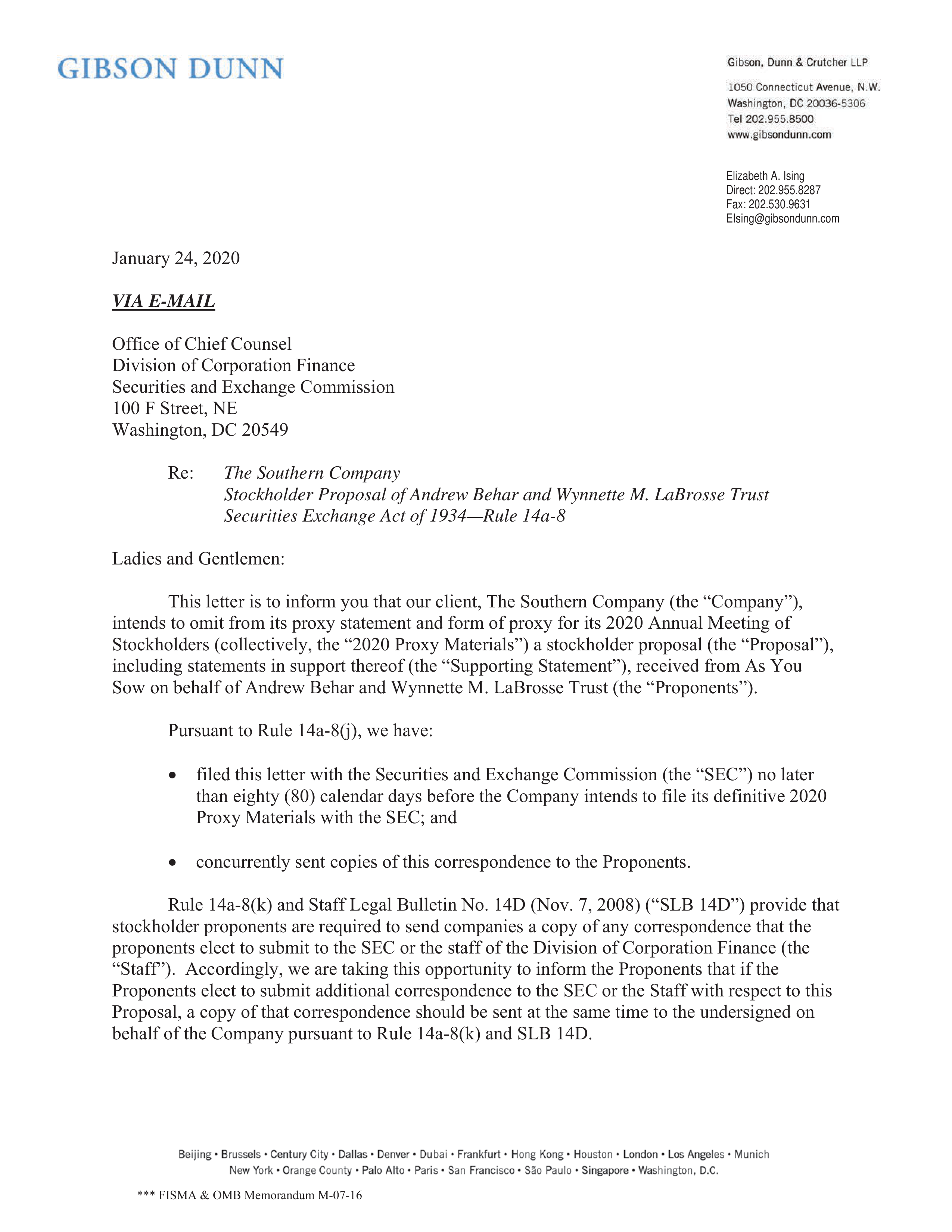 Southern Company Proposal  — page 1