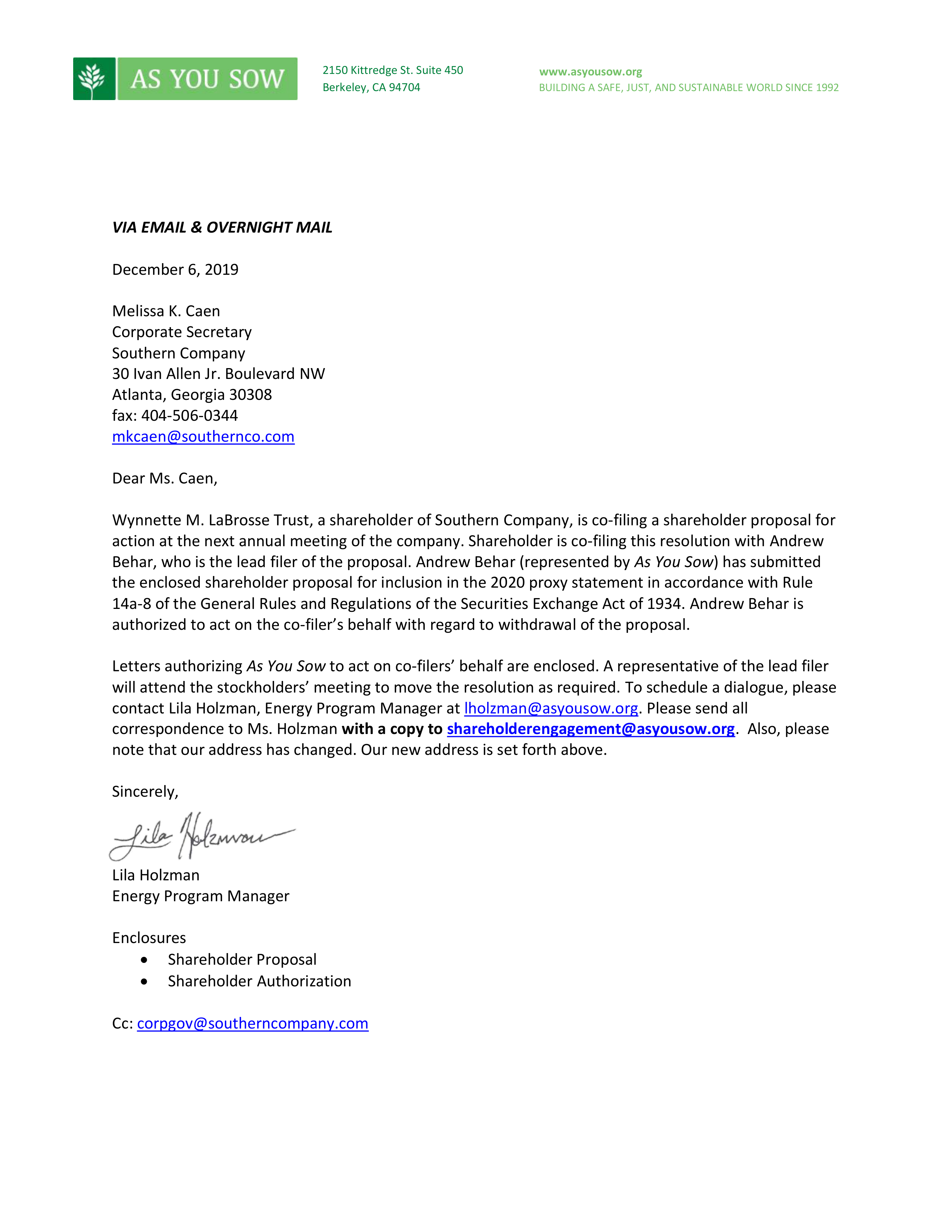 Southern Company Proposal  — page 19