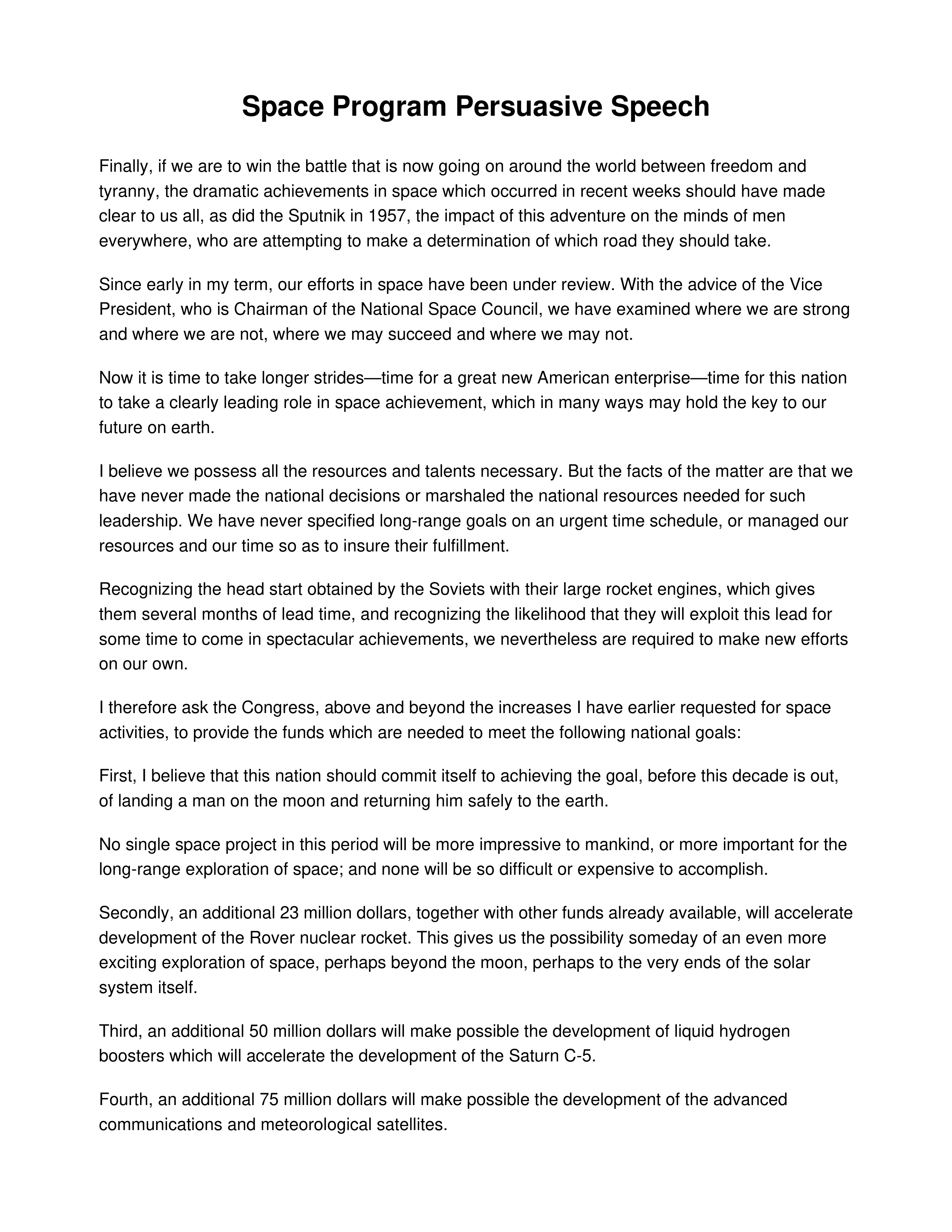 Space Program Persuasive Speech — page 1