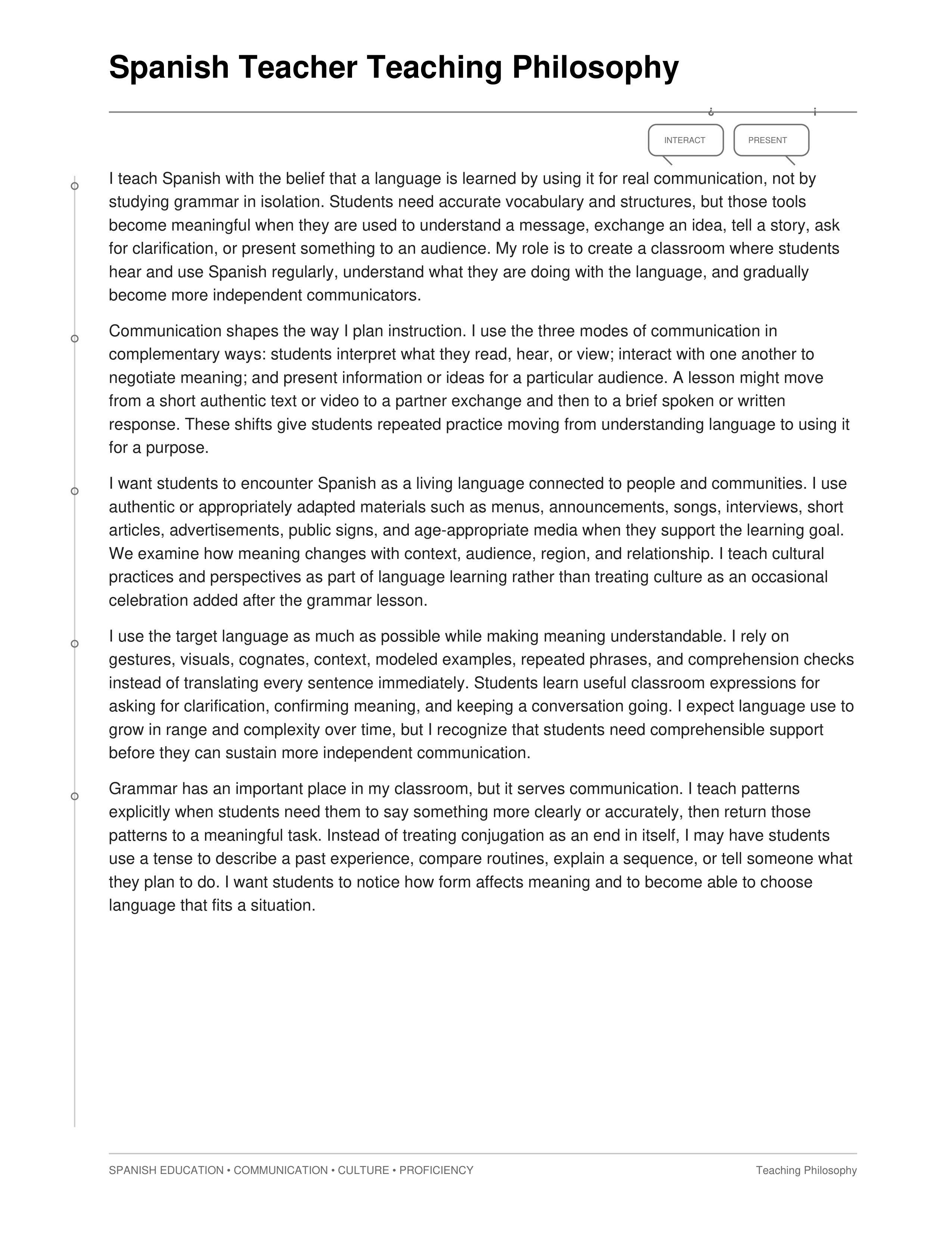 Spanish Teacher Teaching Philosophy — page 1