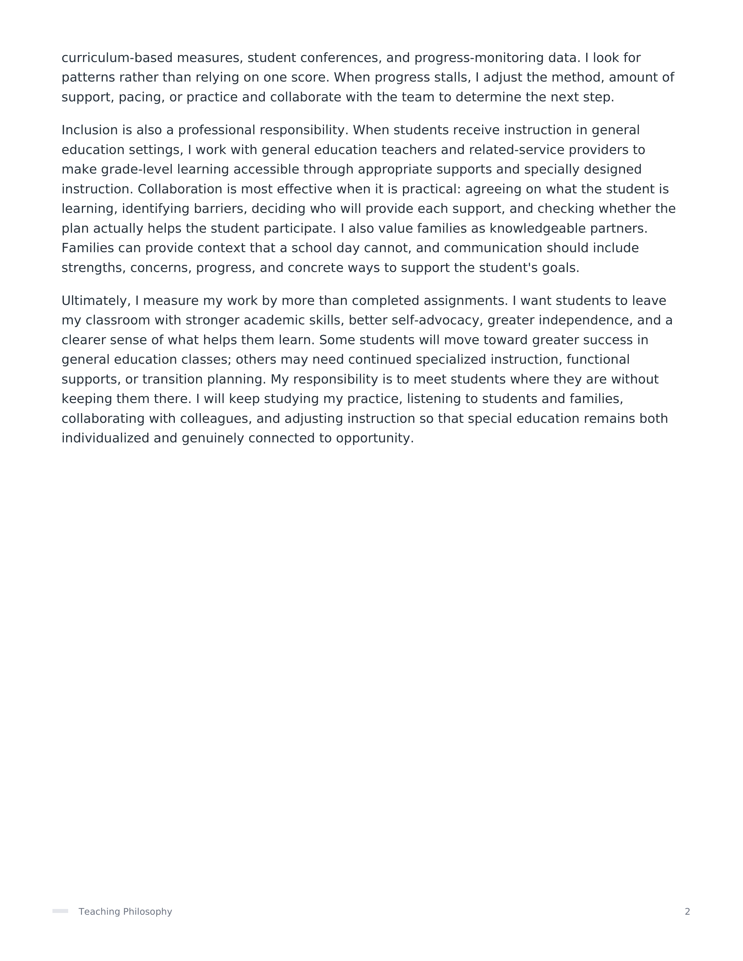 Special Education Teacher Teaching Philosophy — page 2
