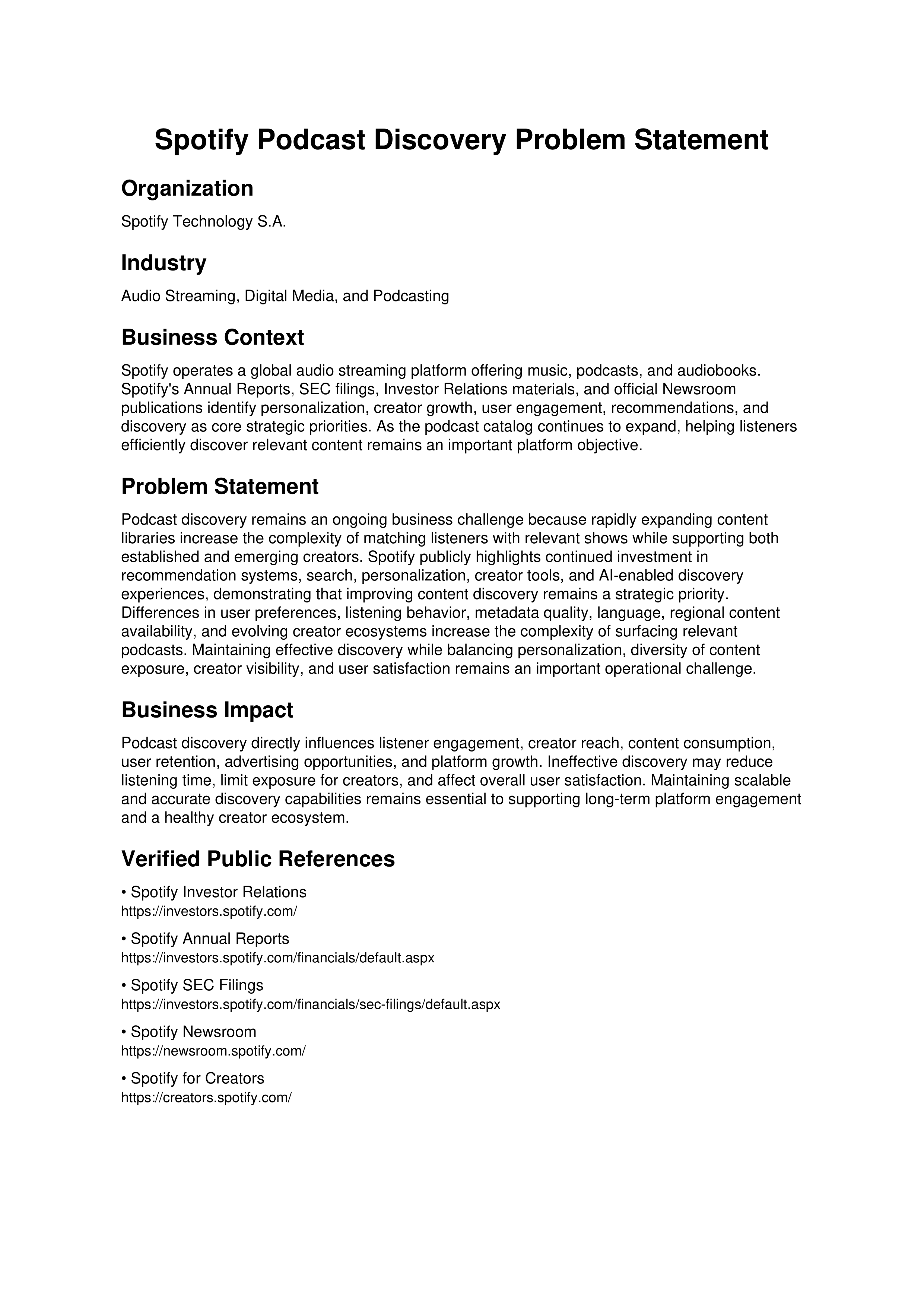 Spotify Podcast Discovery Problem Statement — page 1