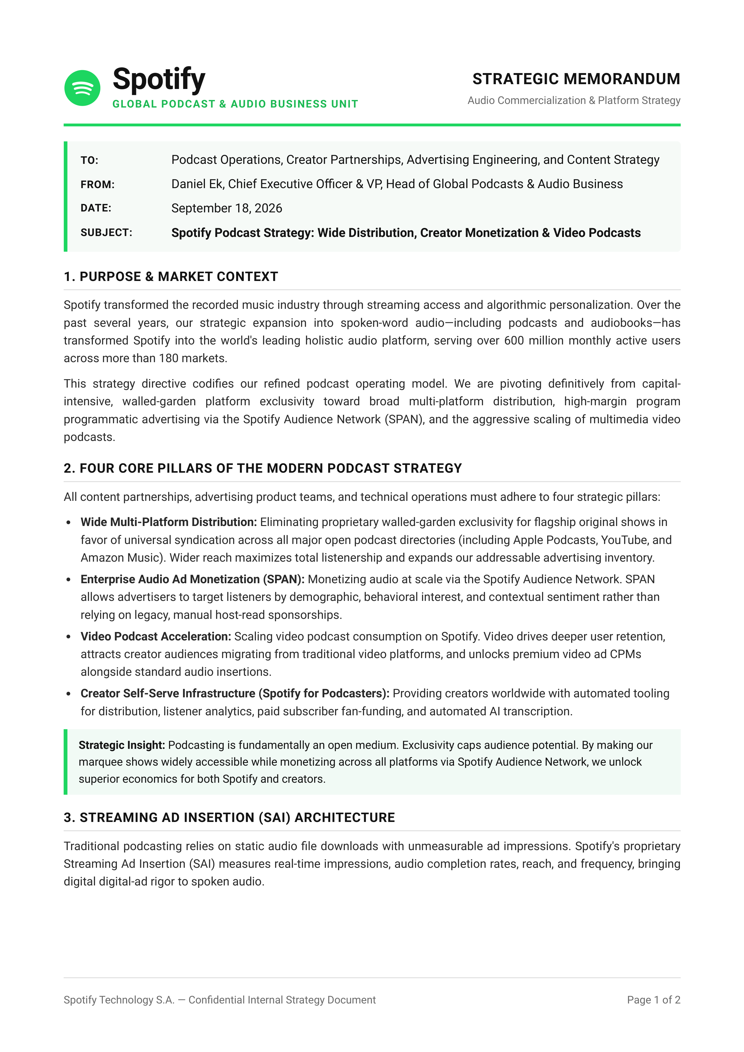Spotify Podcast Strategy Memo — page 1