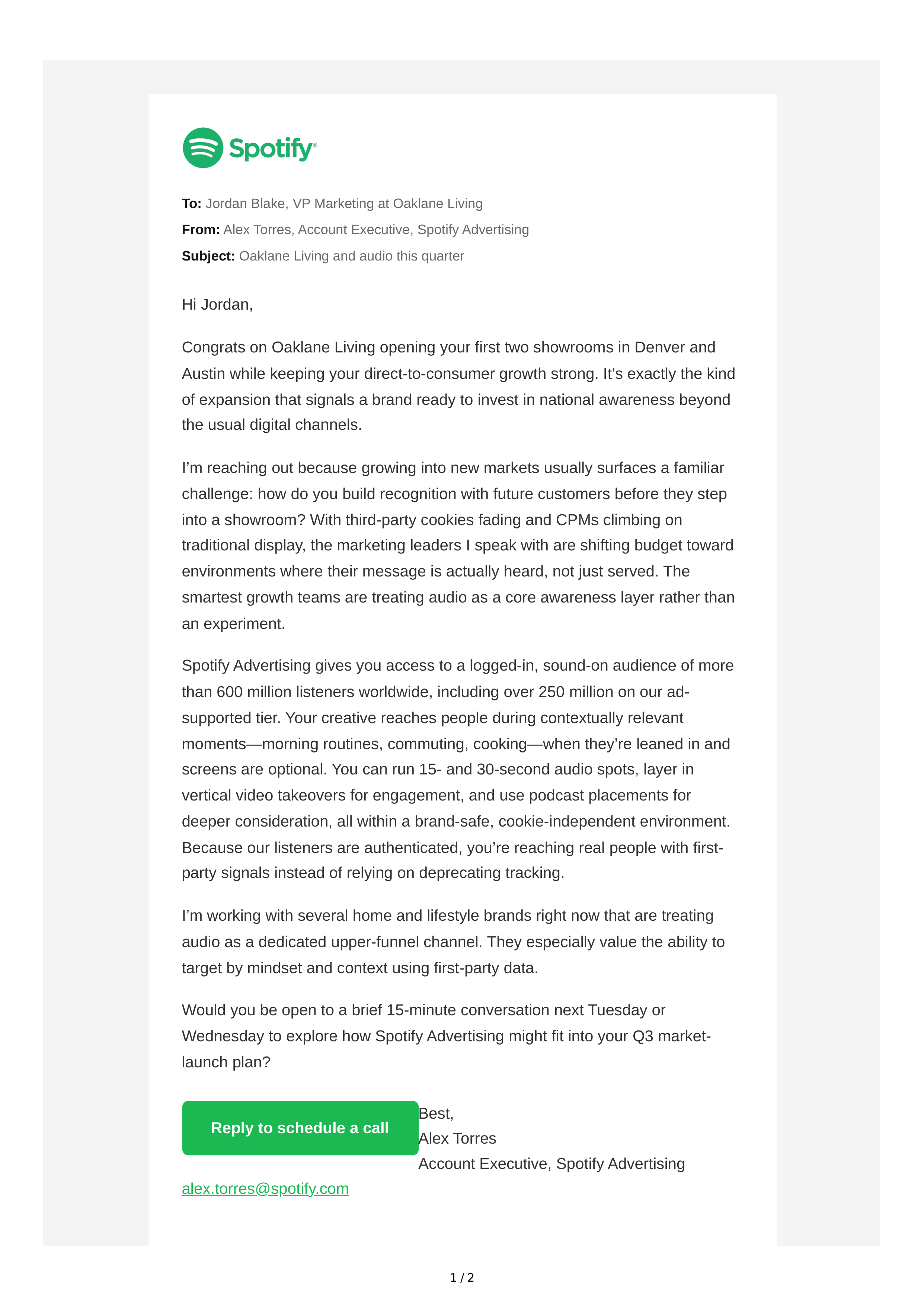 Spotify Sales Email — page 1