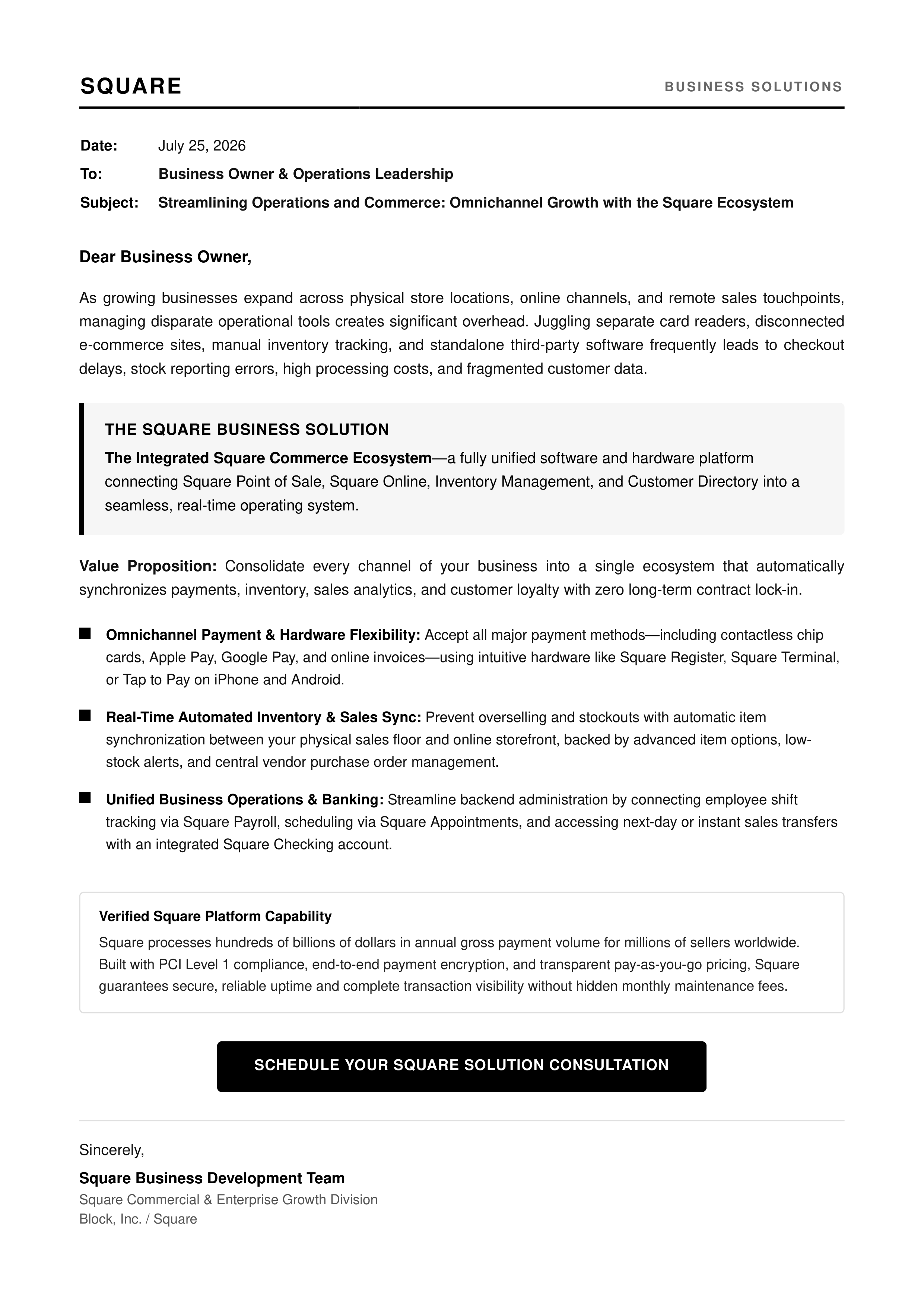 Square Sales Letter — page 1