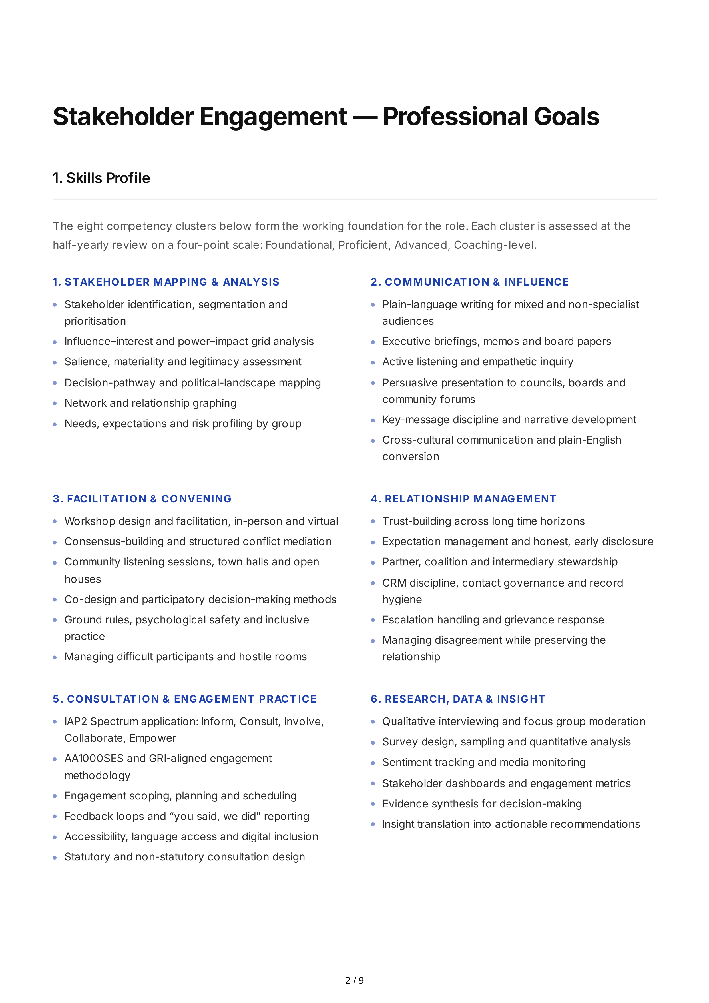 Stakeholder Engagement Professional Goals — page 2