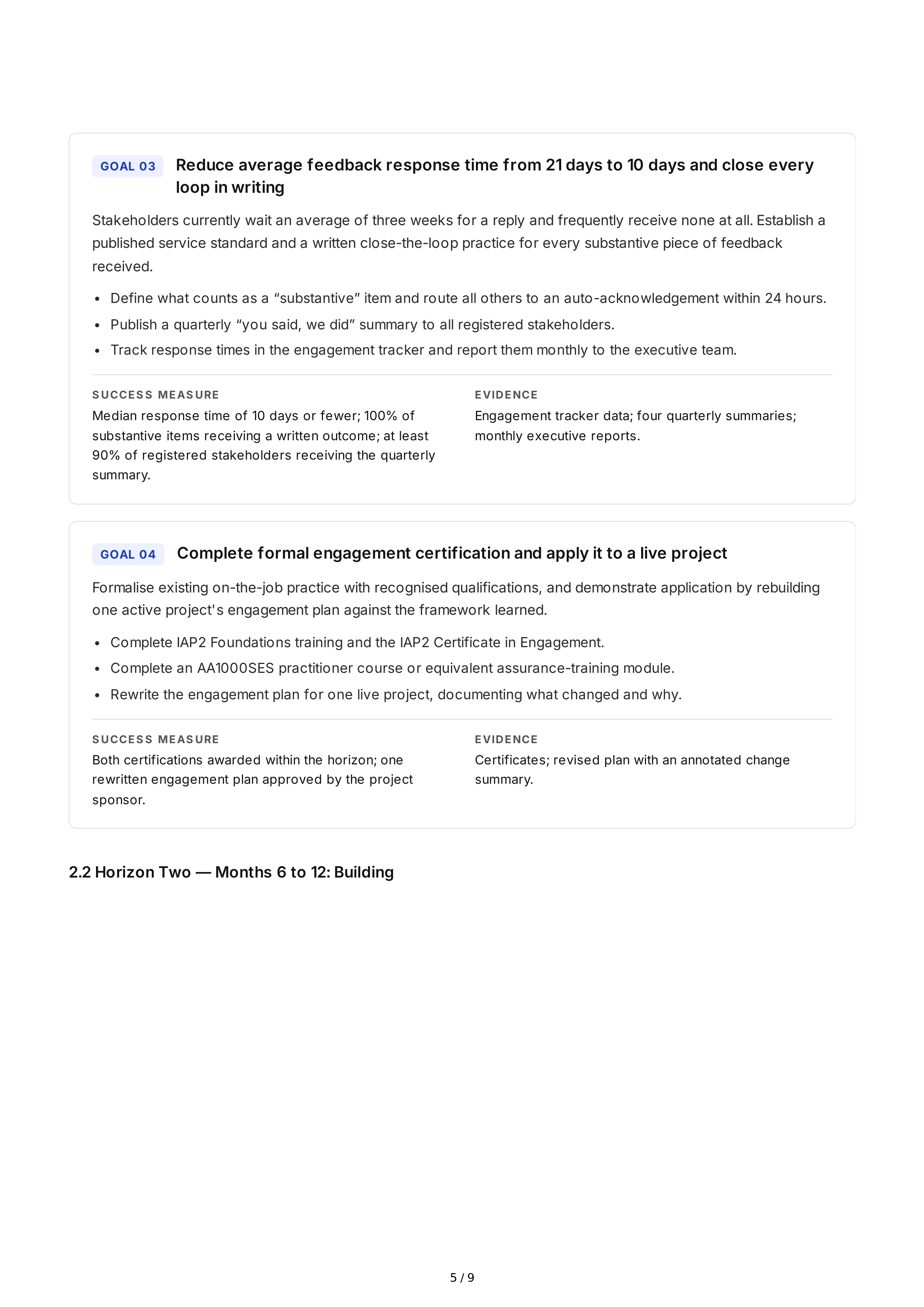 Stakeholder Engagement Professional Goals — page 5