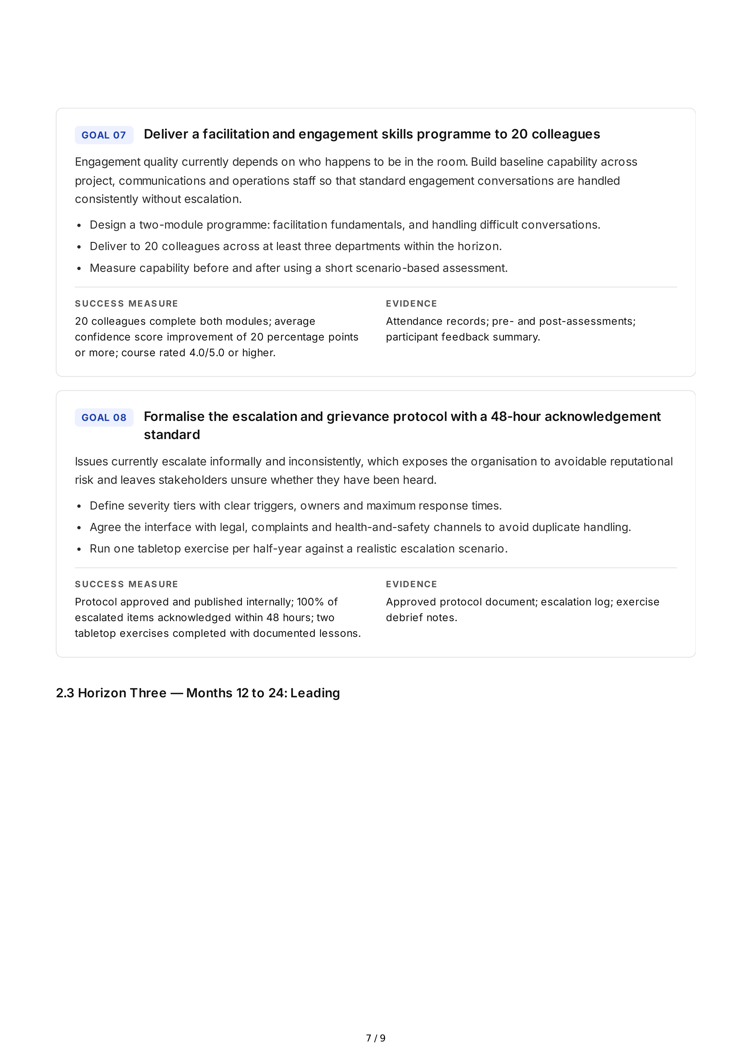 Stakeholder Engagement Professional Goals — page 7