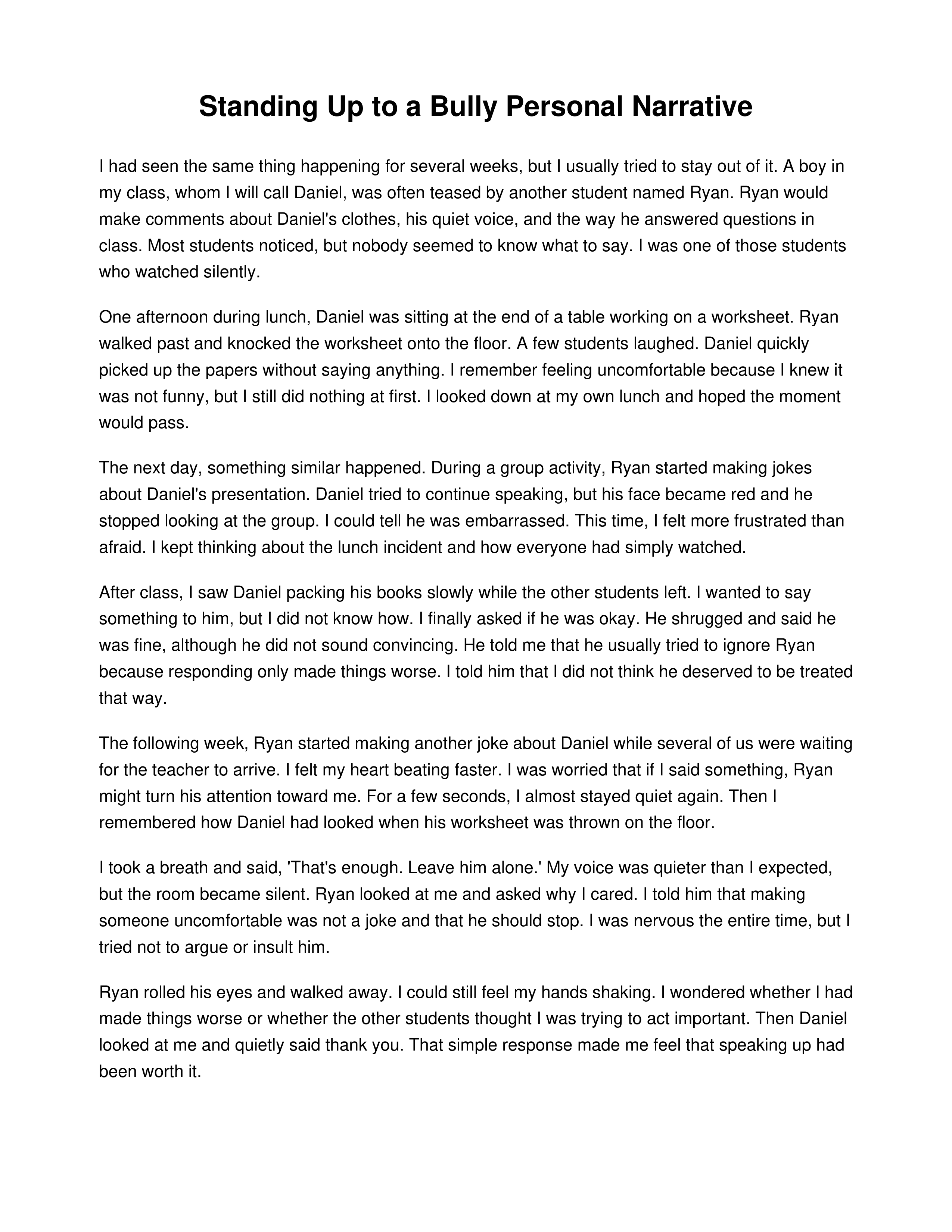 Standing Up to a Bully Personal Narrative — page 1