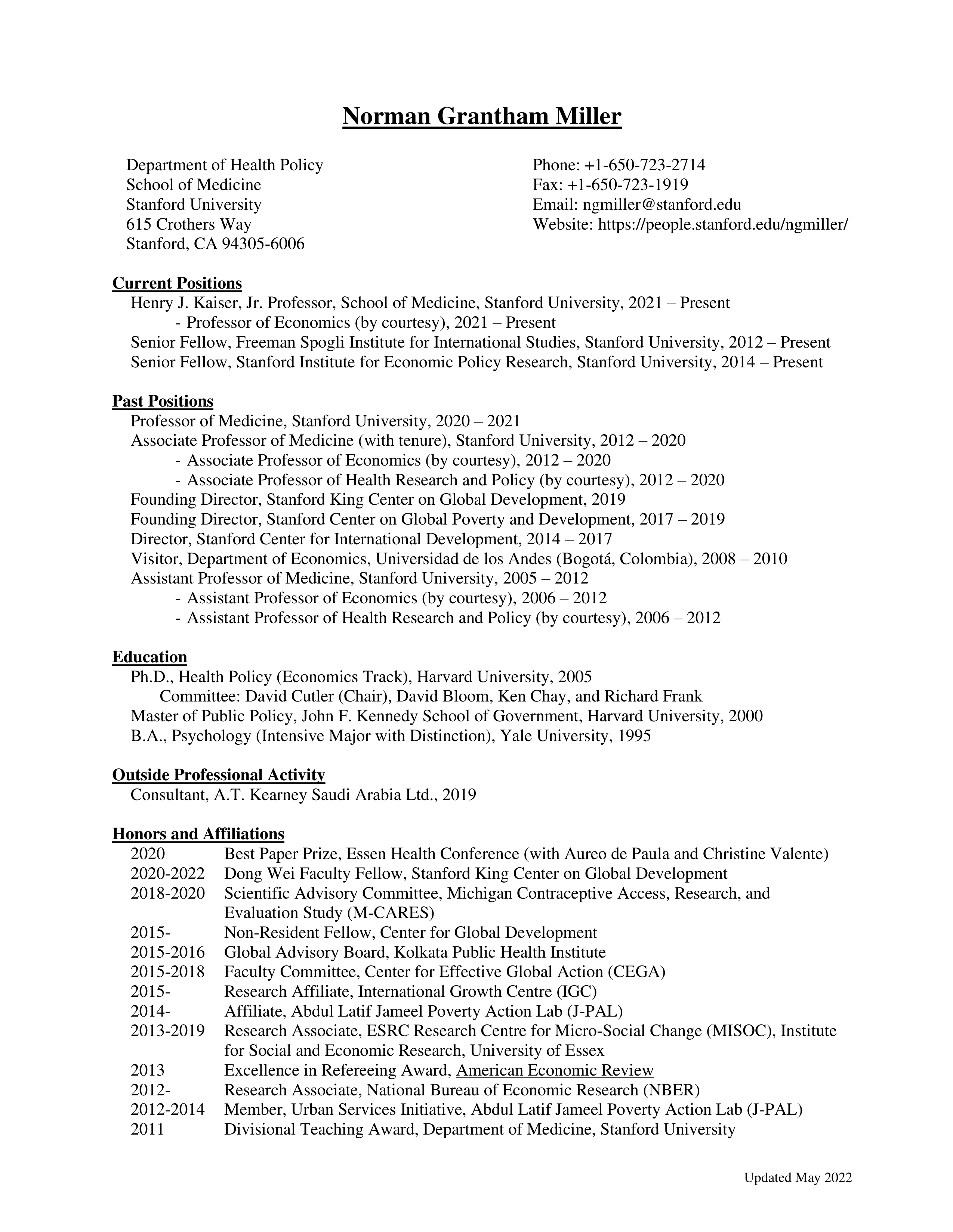 Stanford University Professor Resume — page 1