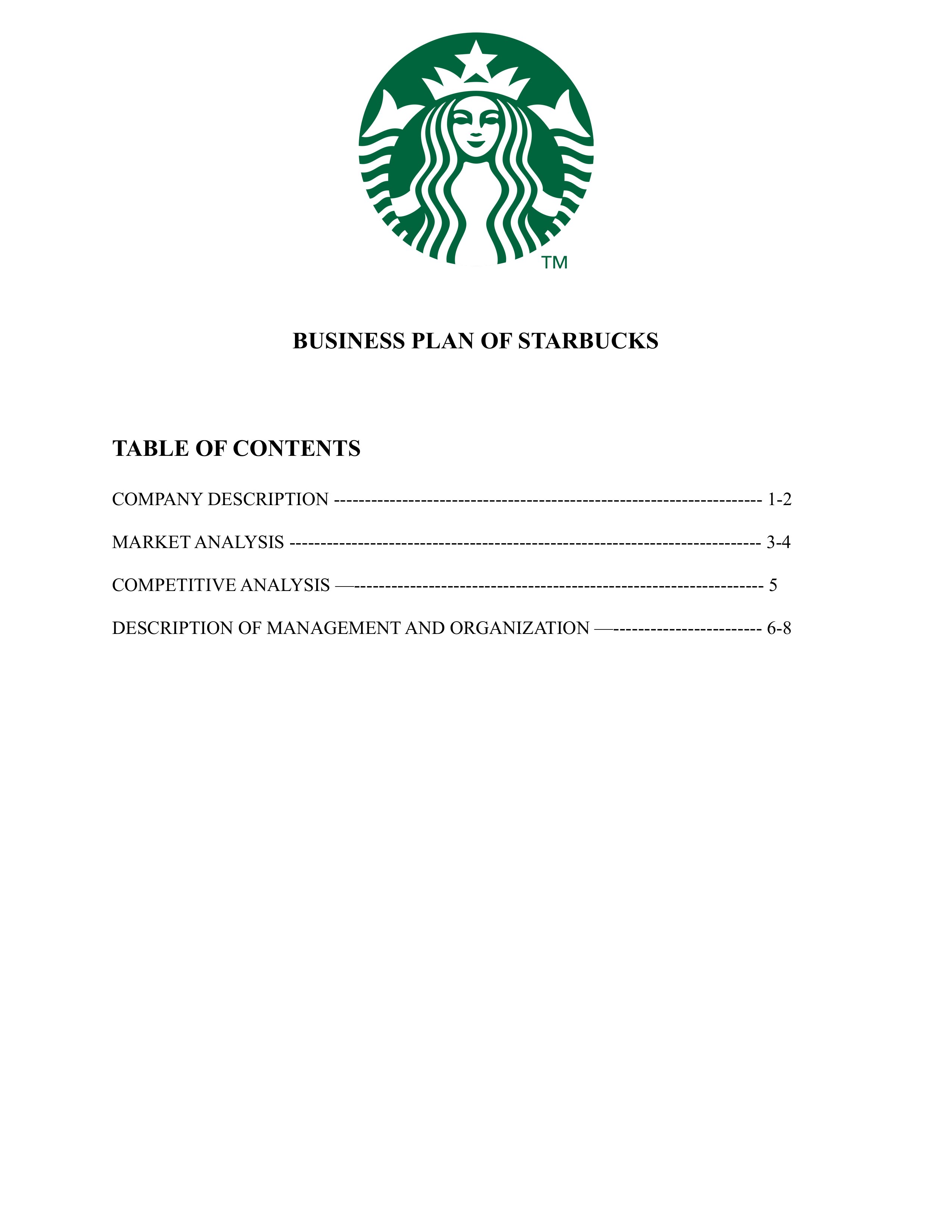 Starbucks Business Plan — page 1
