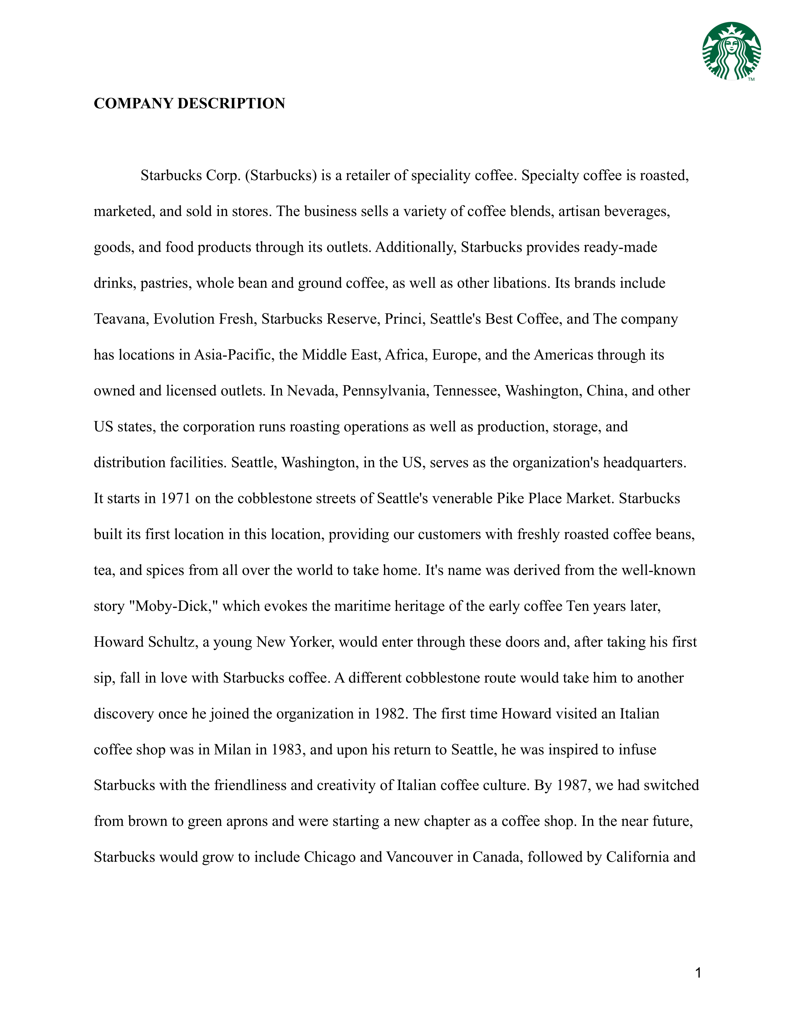 Starbucks Business Plan — page 2