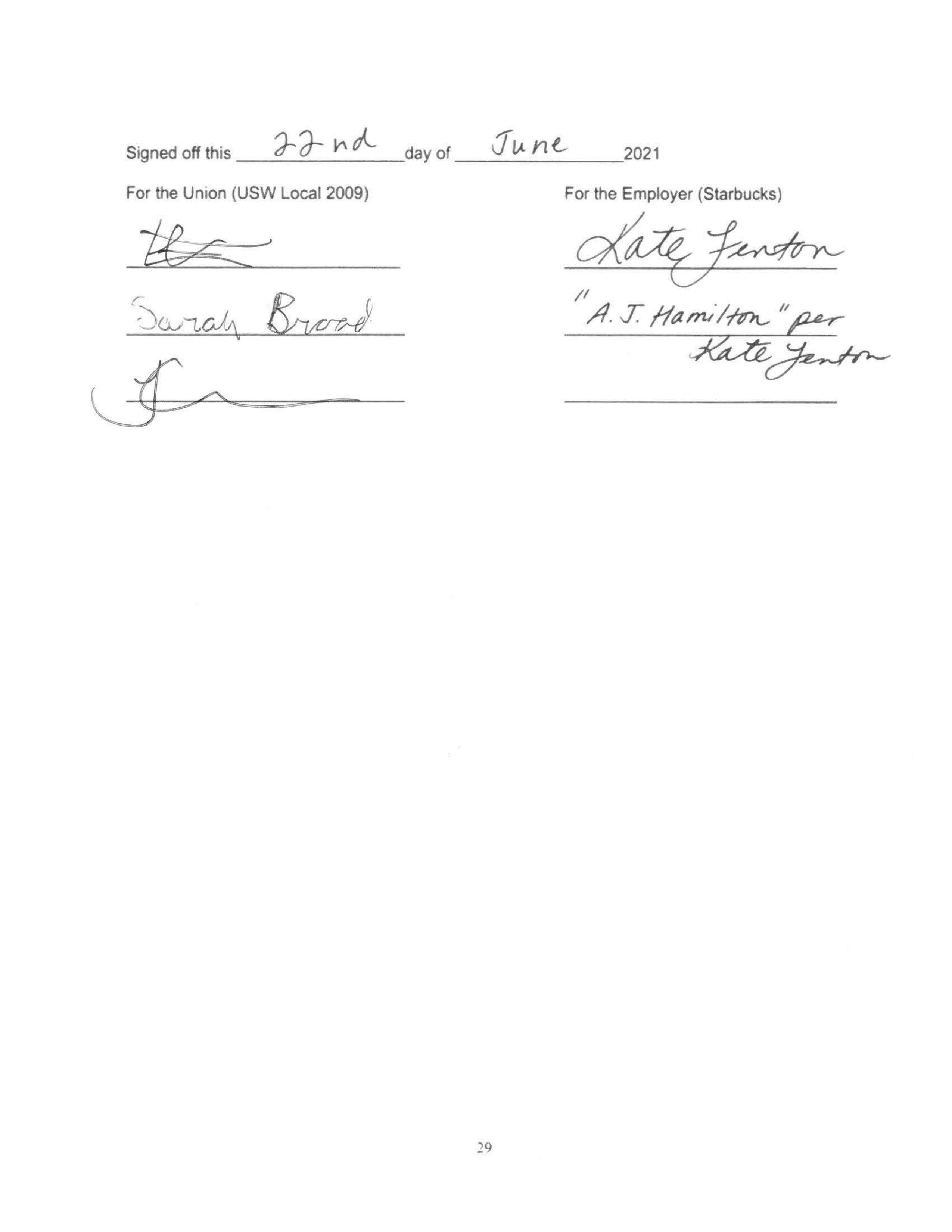 Starbucks Collective Bargaining Agreement — page 30