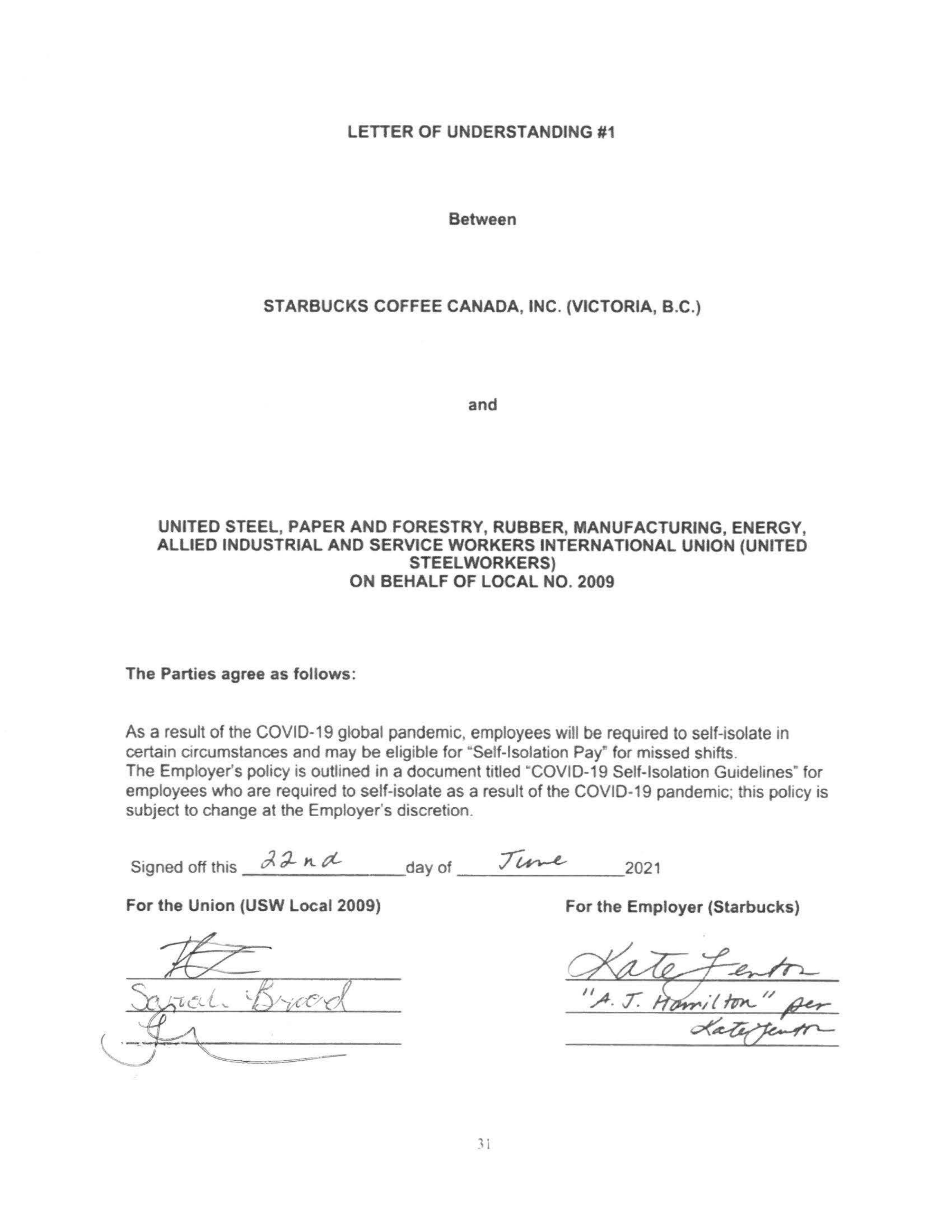 Starbucks Collective Bargaining Agreement — page 32