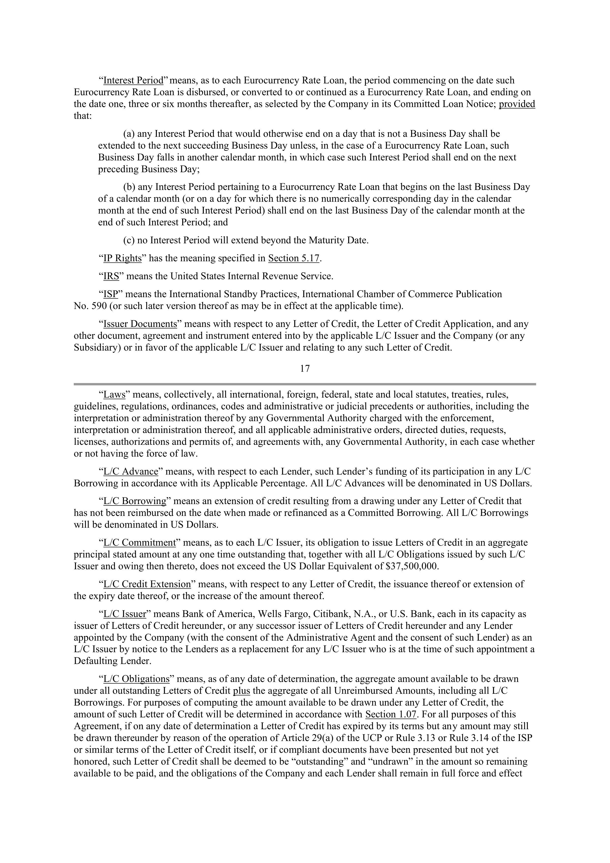 Starbucks Credit Agreement — page 17