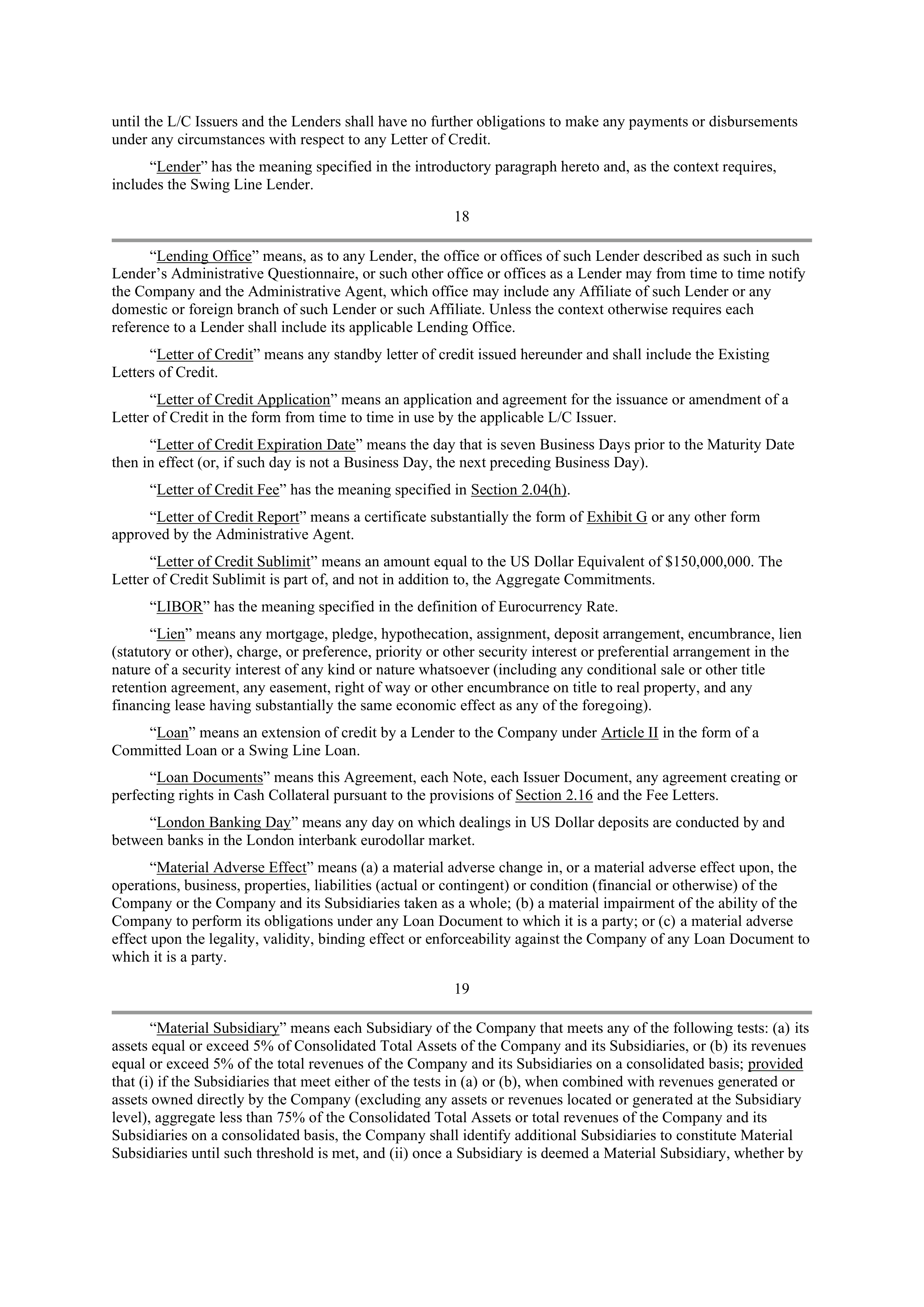 Starbucks Credit Agreement — page 18