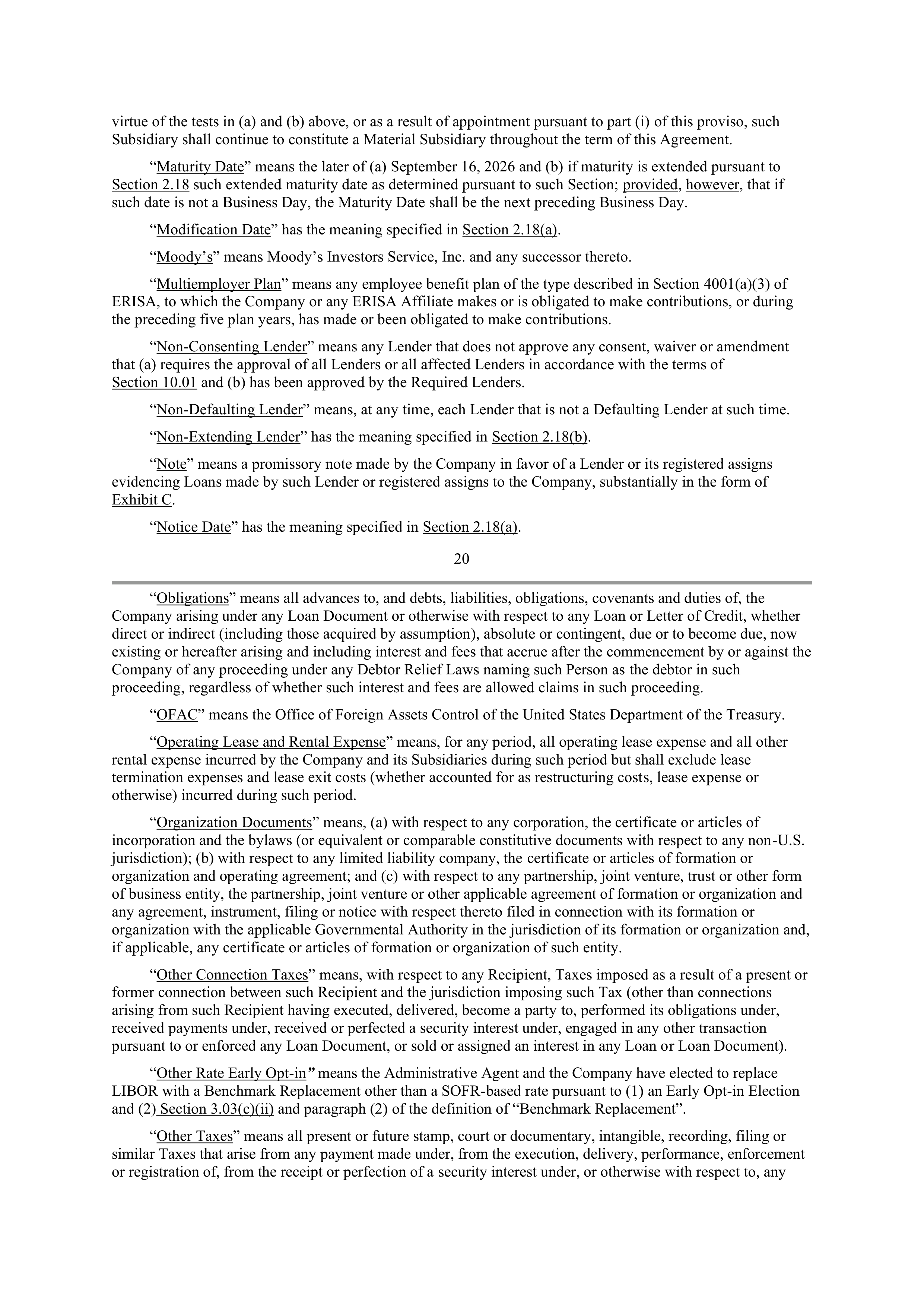 Starbucks Credit Agreement — page 19