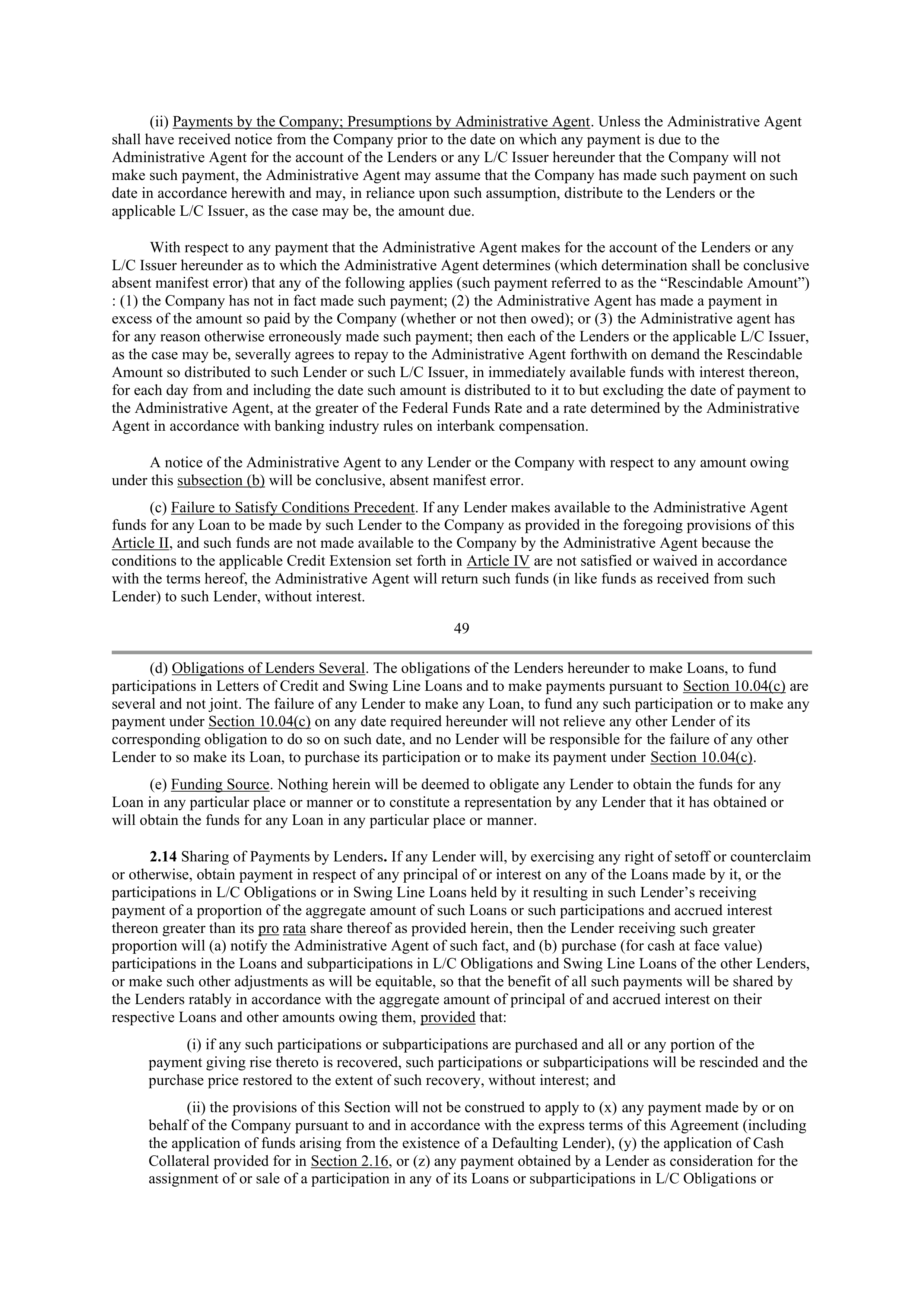 Starbucks Credit Agreement — page 39