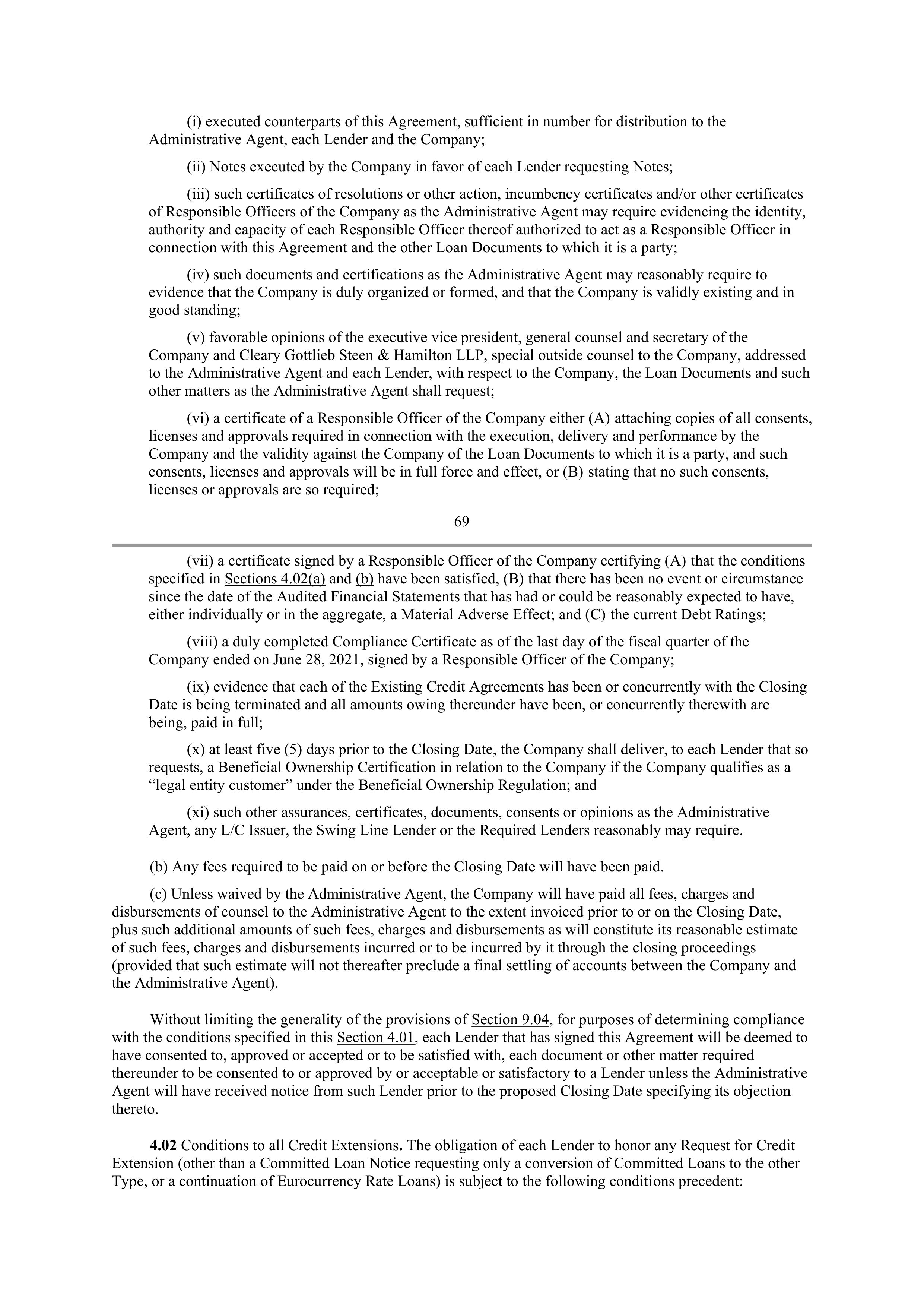 Starbucks Credit Agreement — page 53