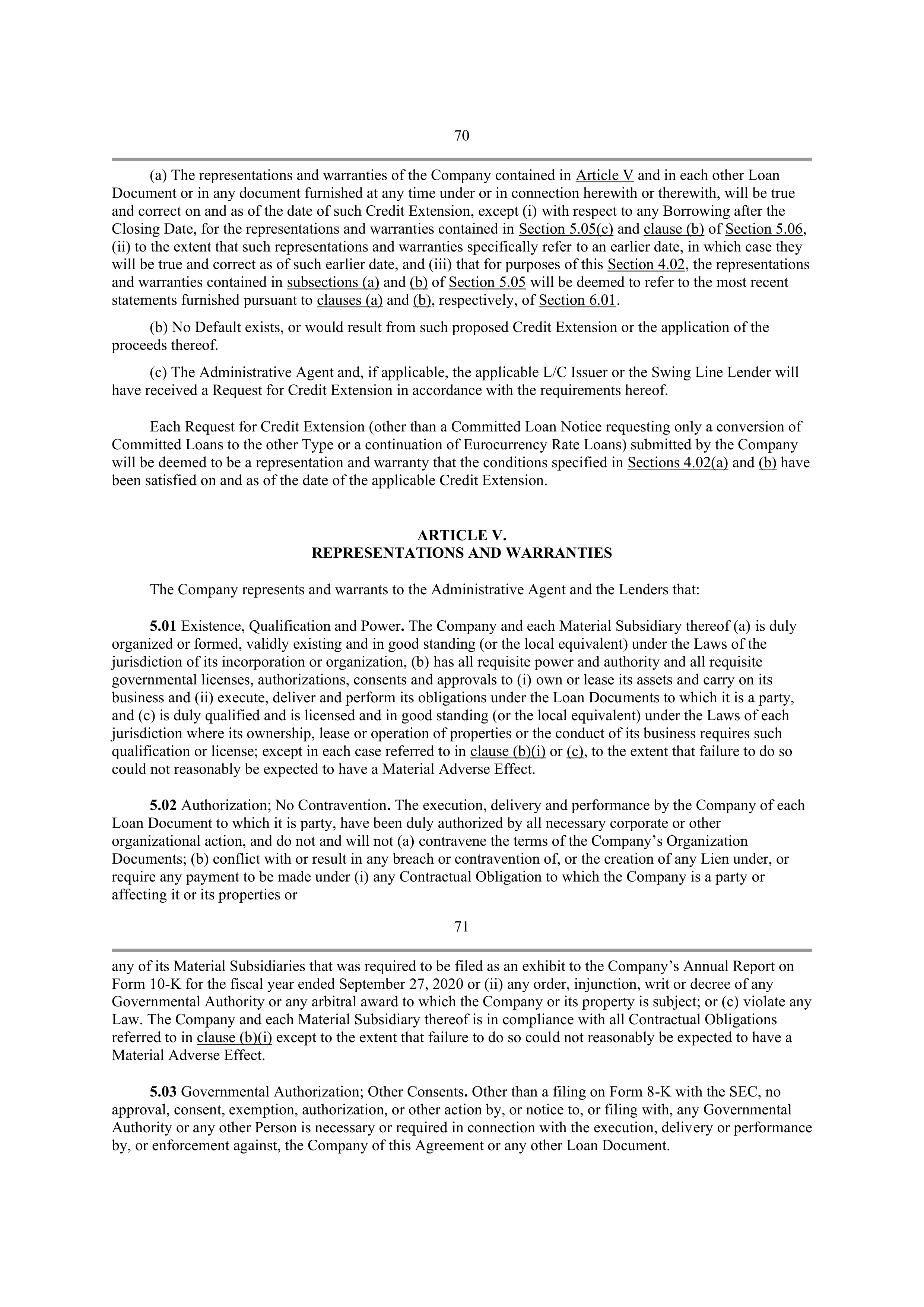 Starbucks Credit Agreement — page 54