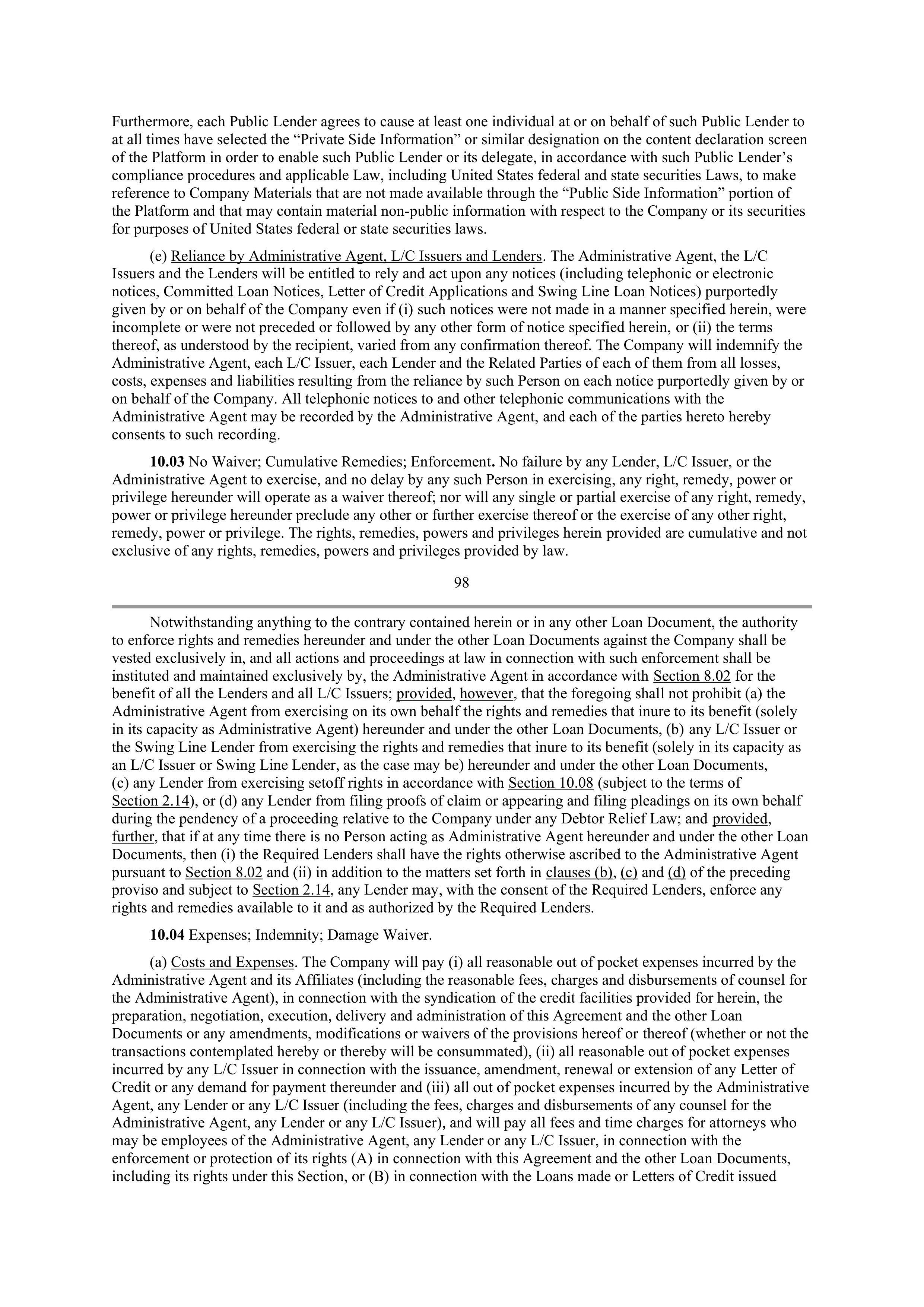 Starbucks Credit Agreement — page 73