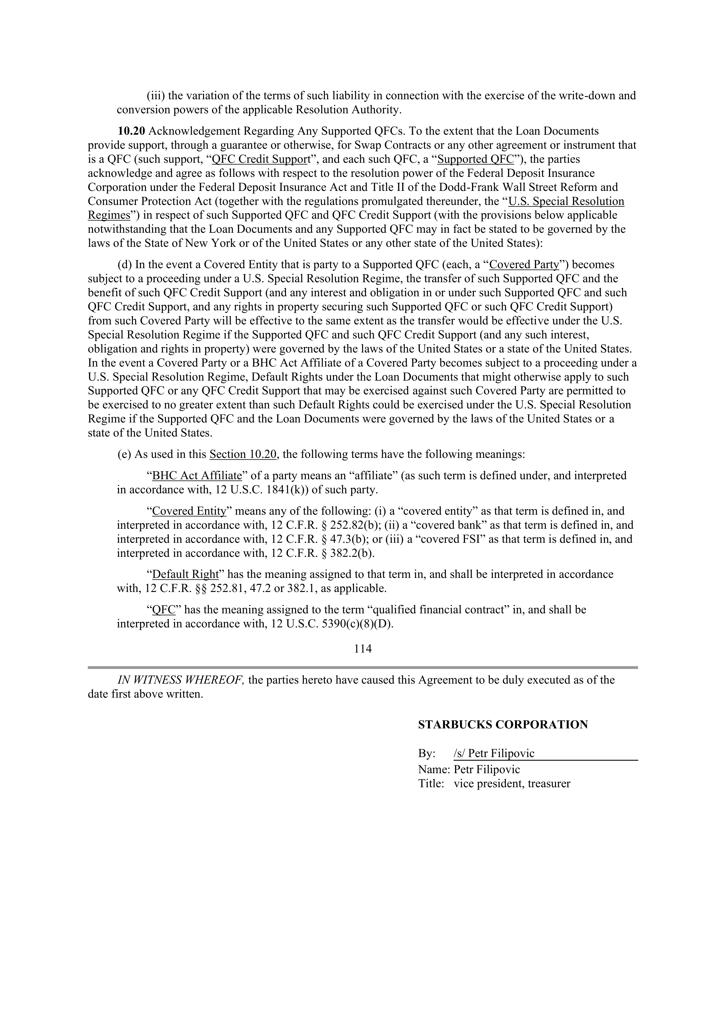 Starbucks Credit Agreement — page 84