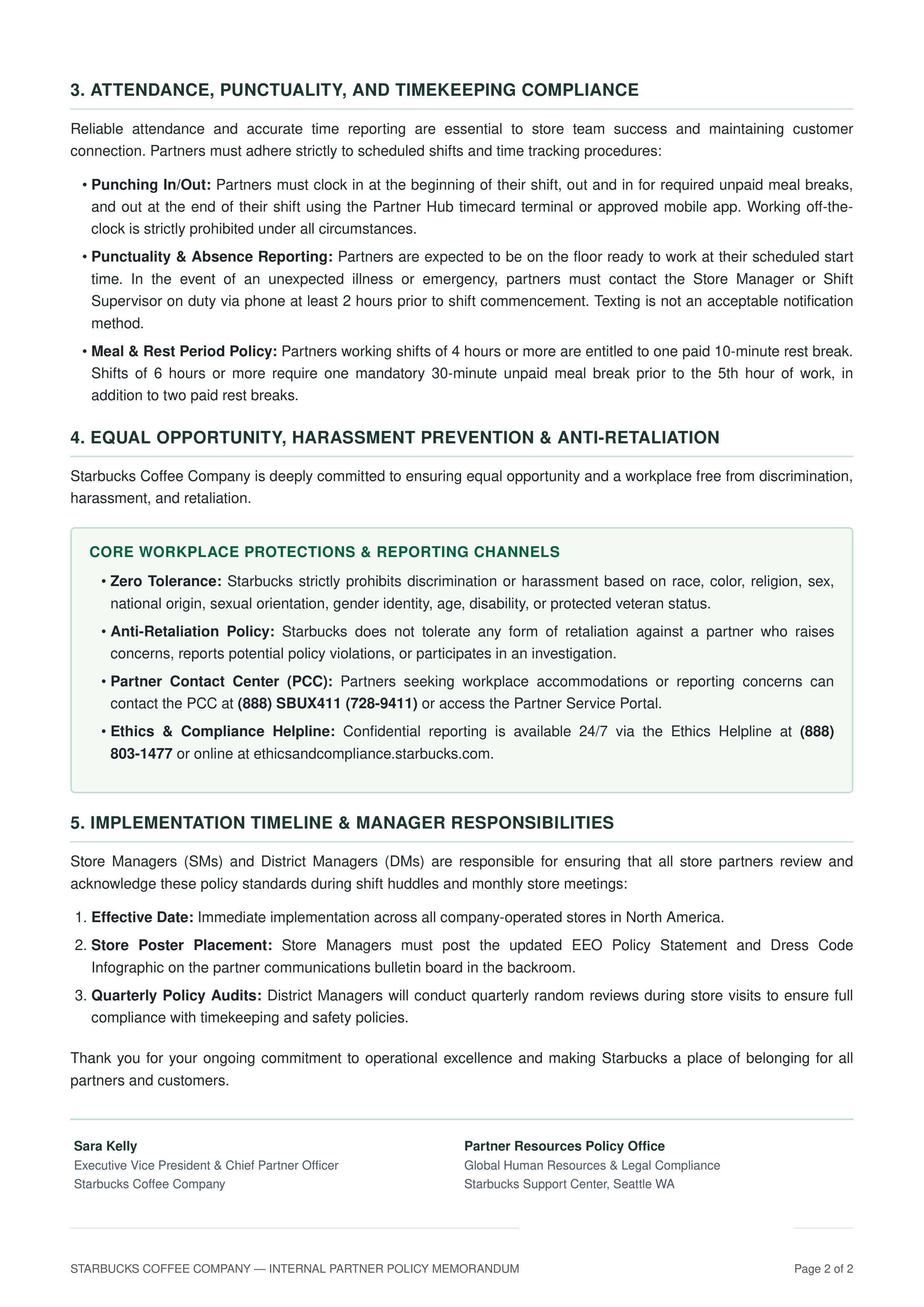 Starbucks Employee Policy Memo — page 2