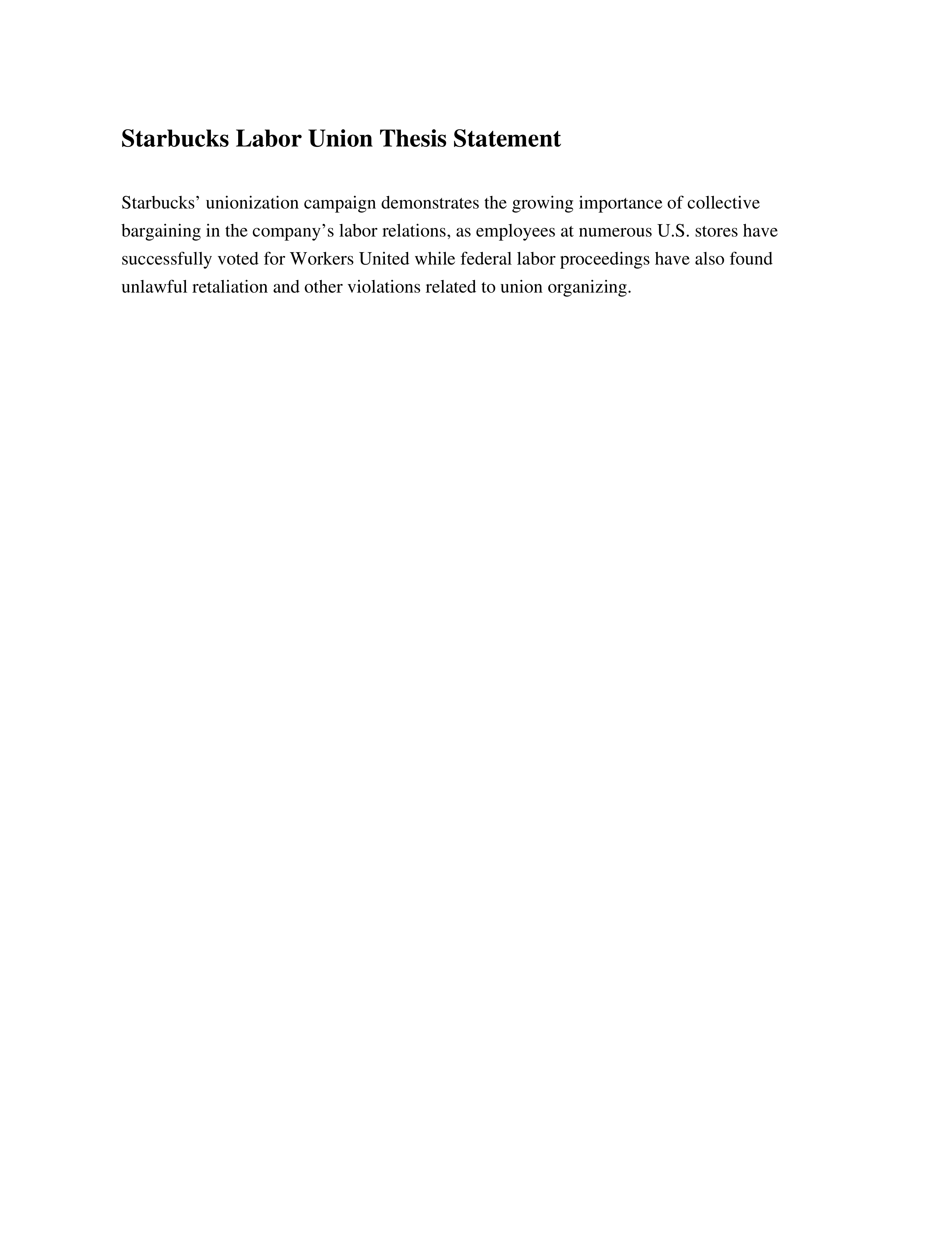 Starbucks Labor Union Thesis Statement — page 1
