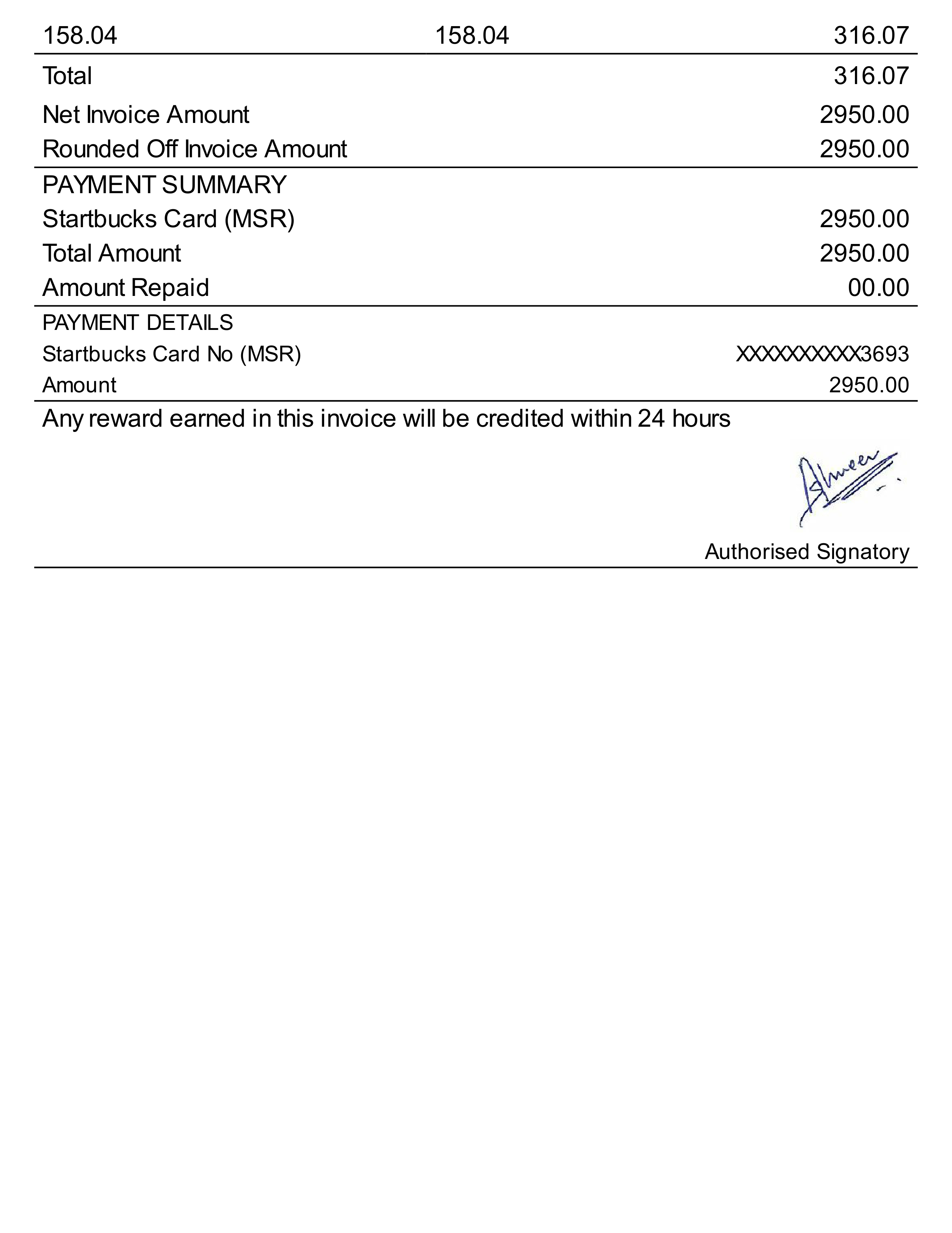 Starbucks Merchandise Tax Invoice — page 2
