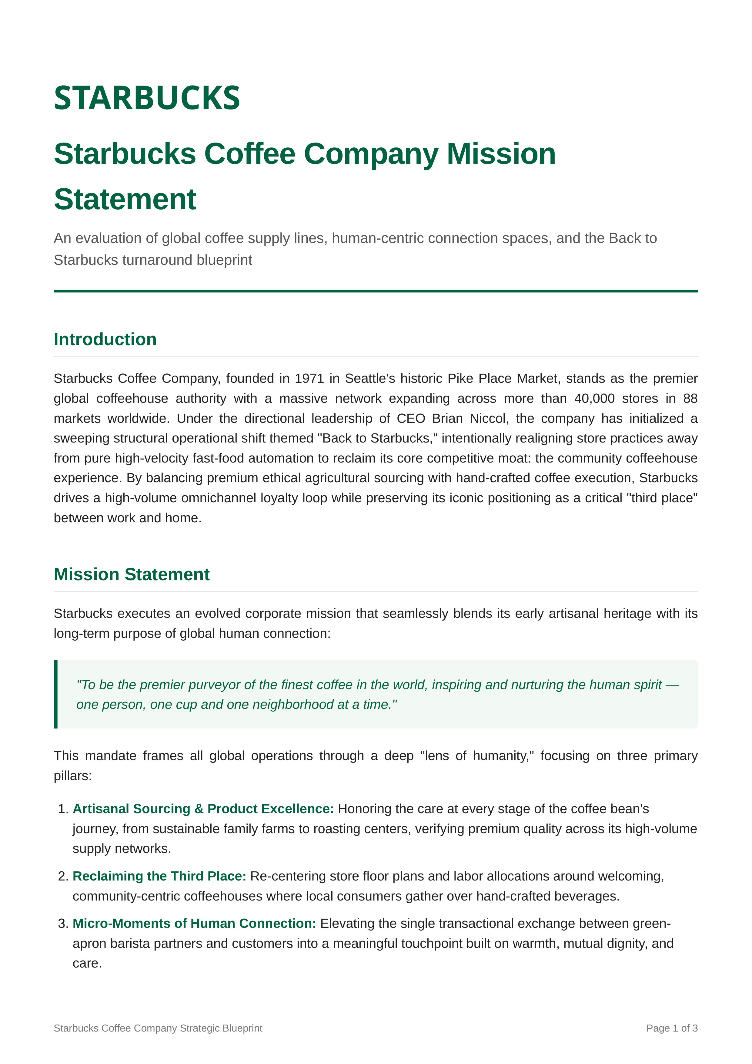 Starbucks Mission Statement — page 1