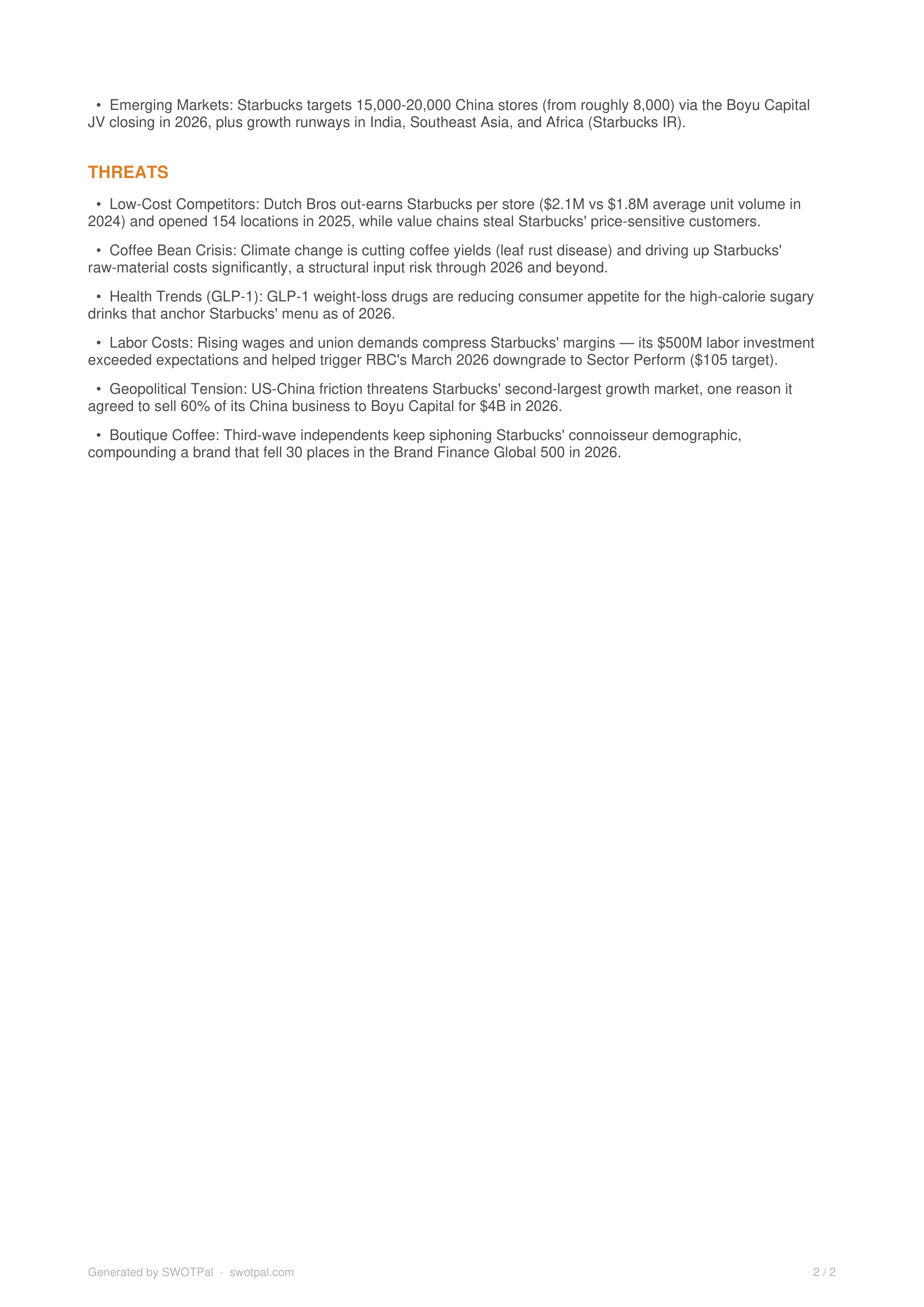 Starbucks Swot Analysis  — page 2