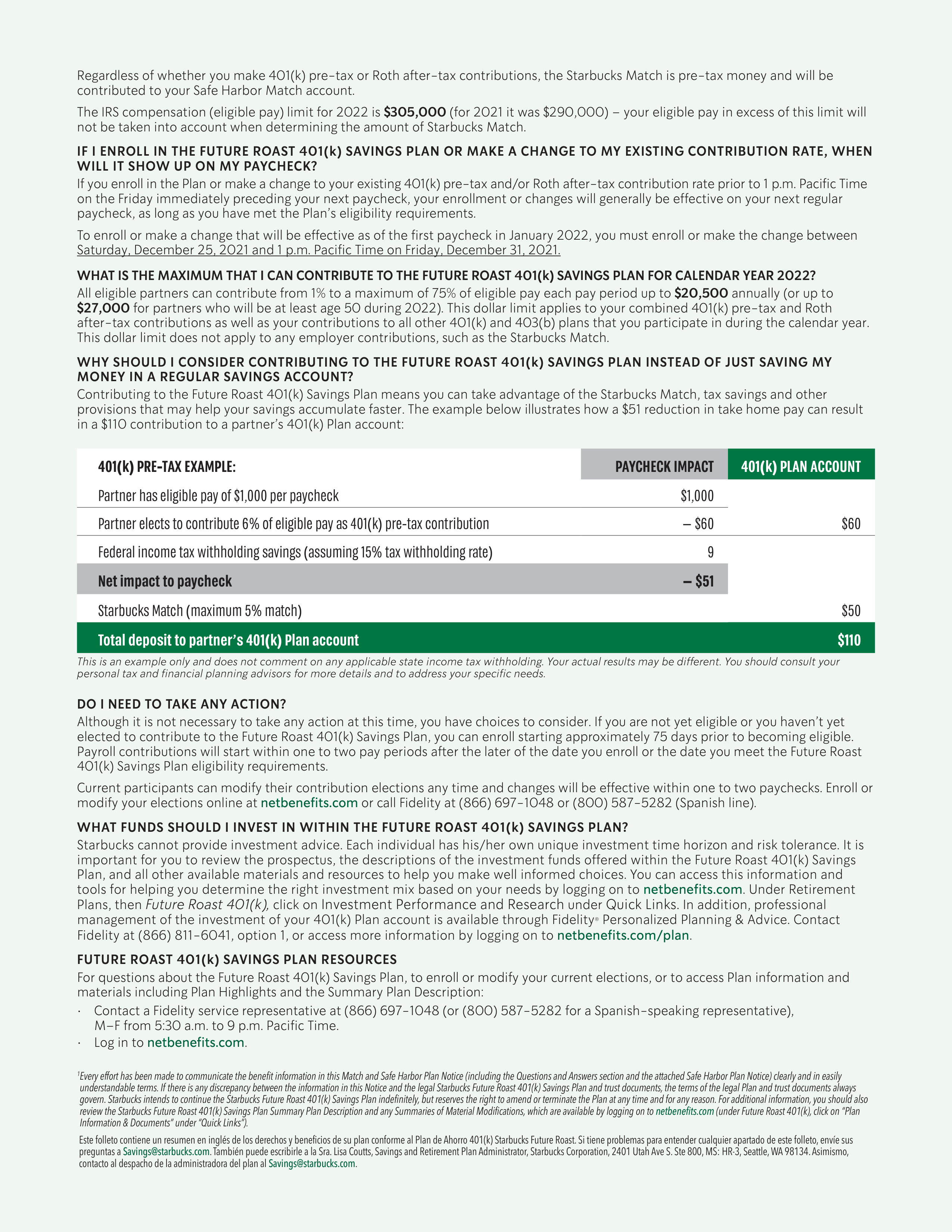Starbucks Safe Harbor Plan Notice — page 2