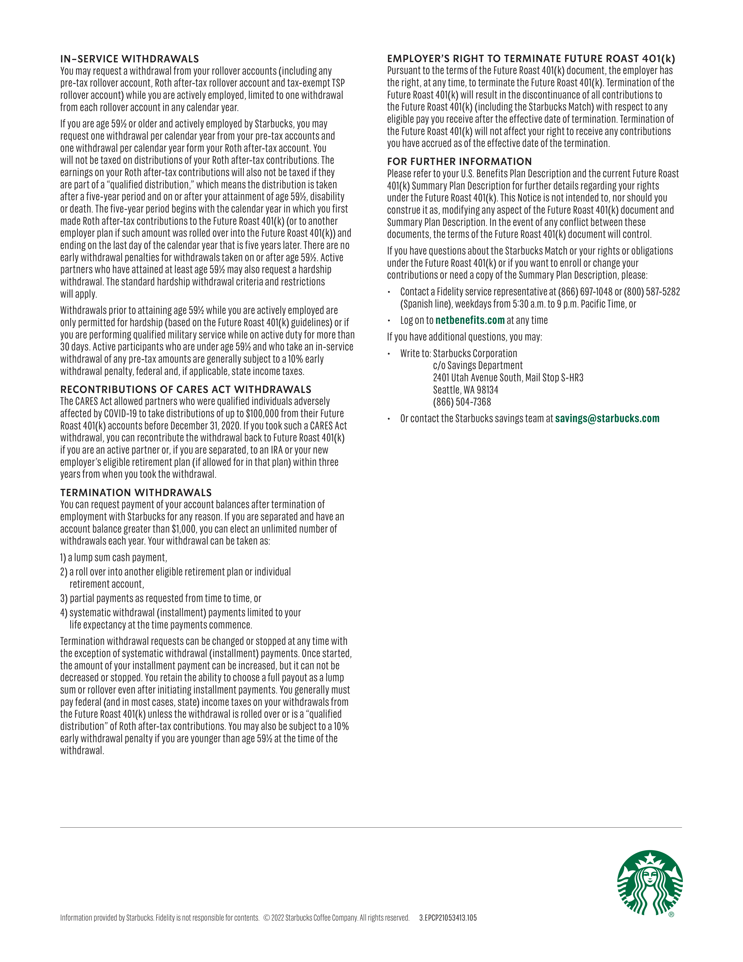 Starbucks Safe Harbor Plan Notice — page 4