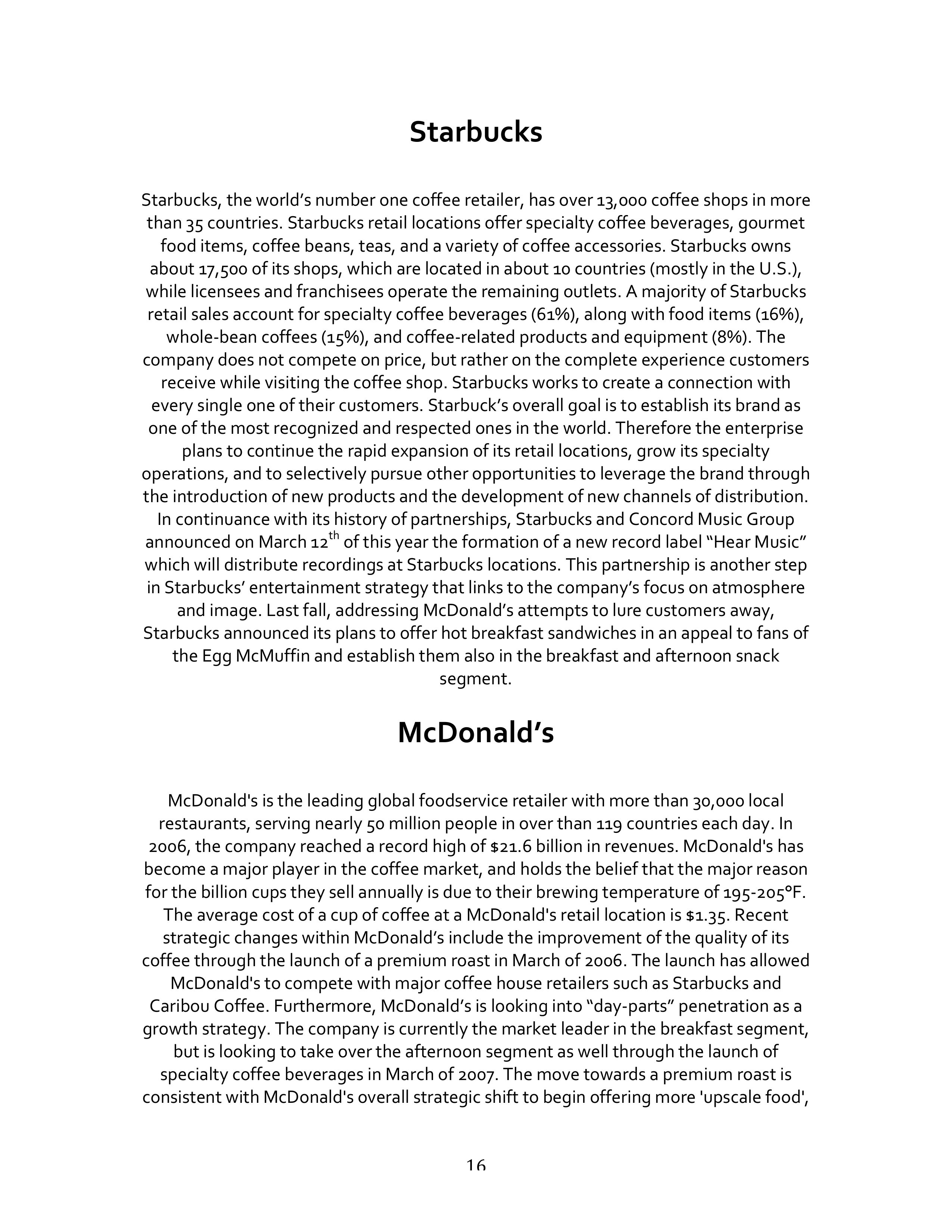 Starbucks SWOT Analysis  — page 16
