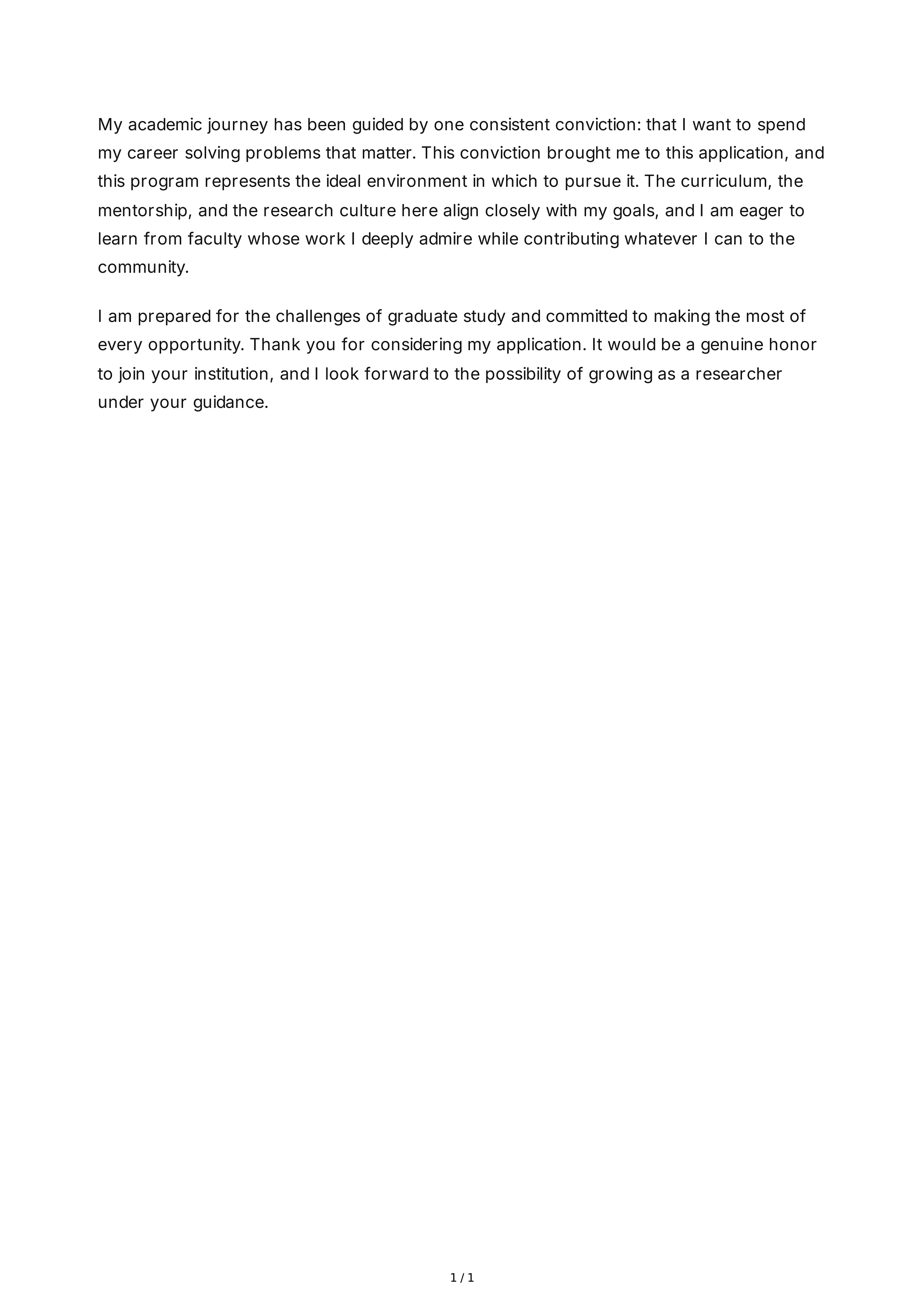 Statement of Purpose Conclusion Paragraph — page 1