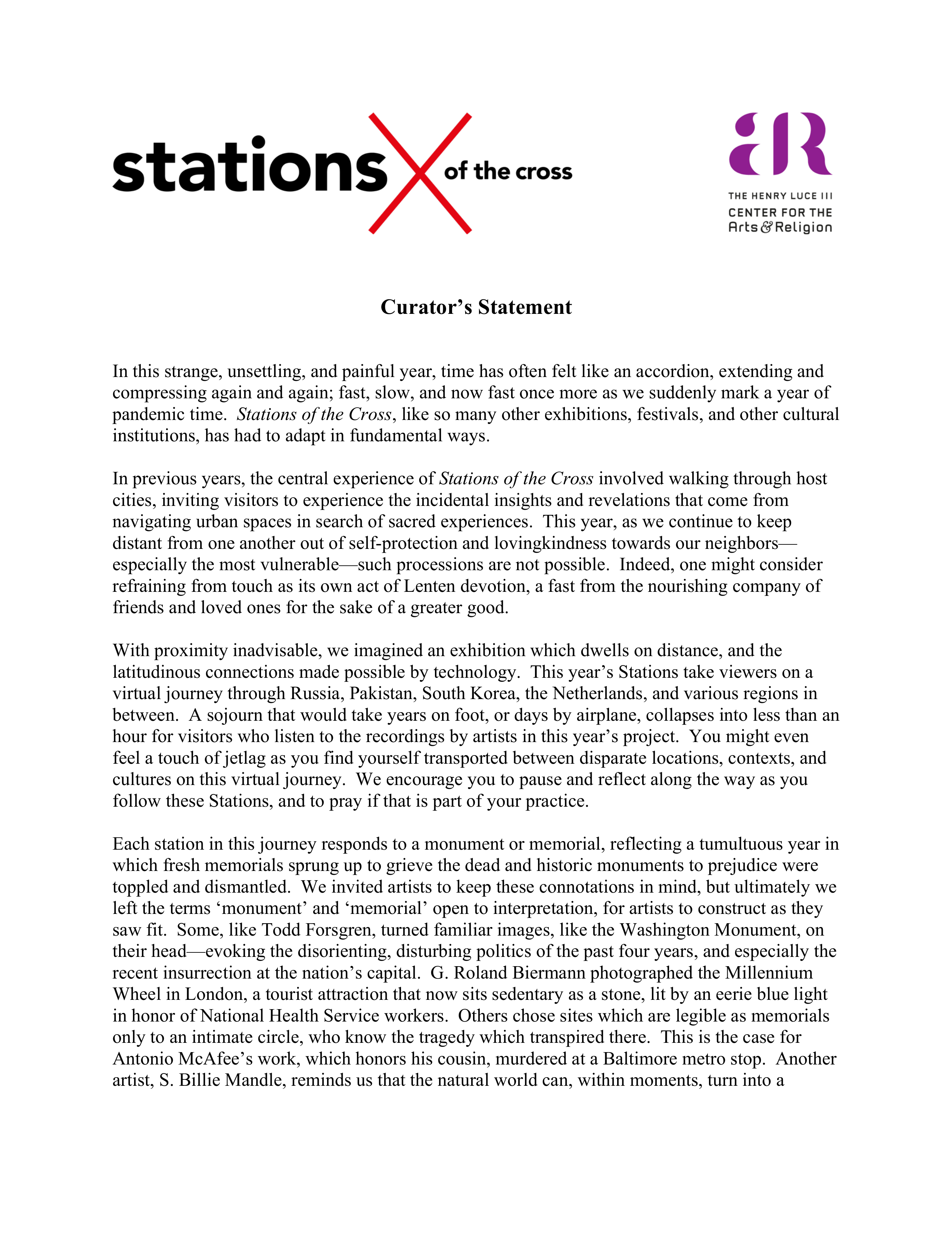 Stations of the Cross Curatorial Statement — page 1