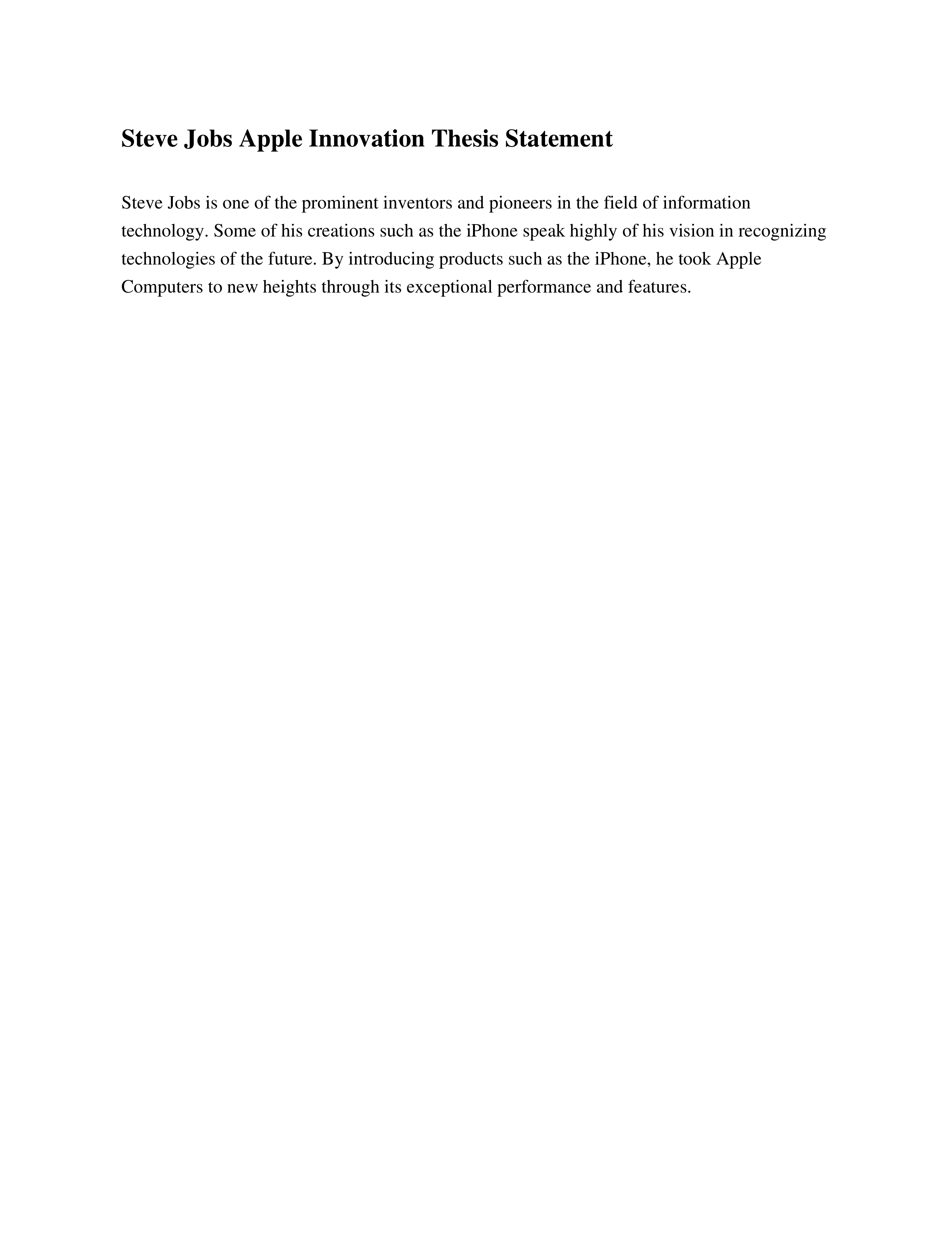 Steve Jobs Apple Innovation Thesis Statement — page 1