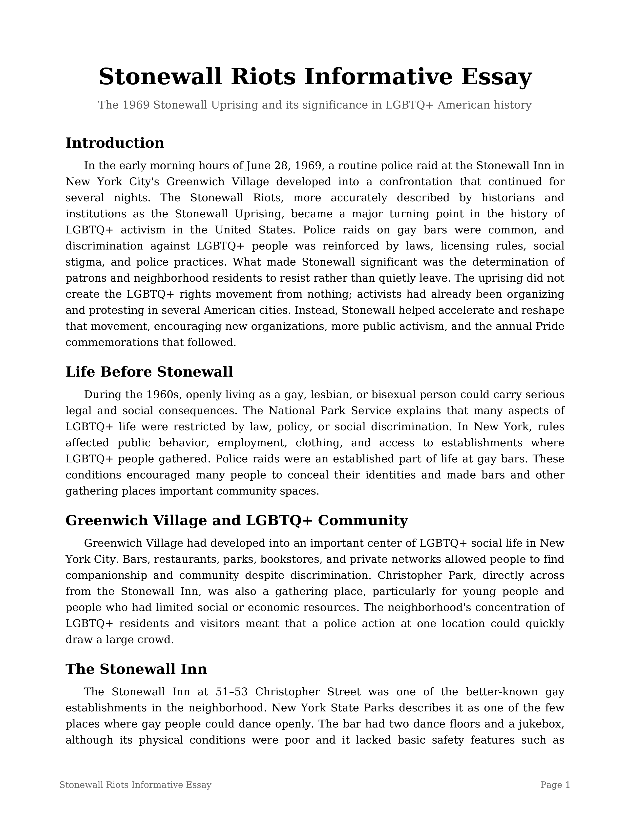 Stonewall Riots Informative Essay — page 1