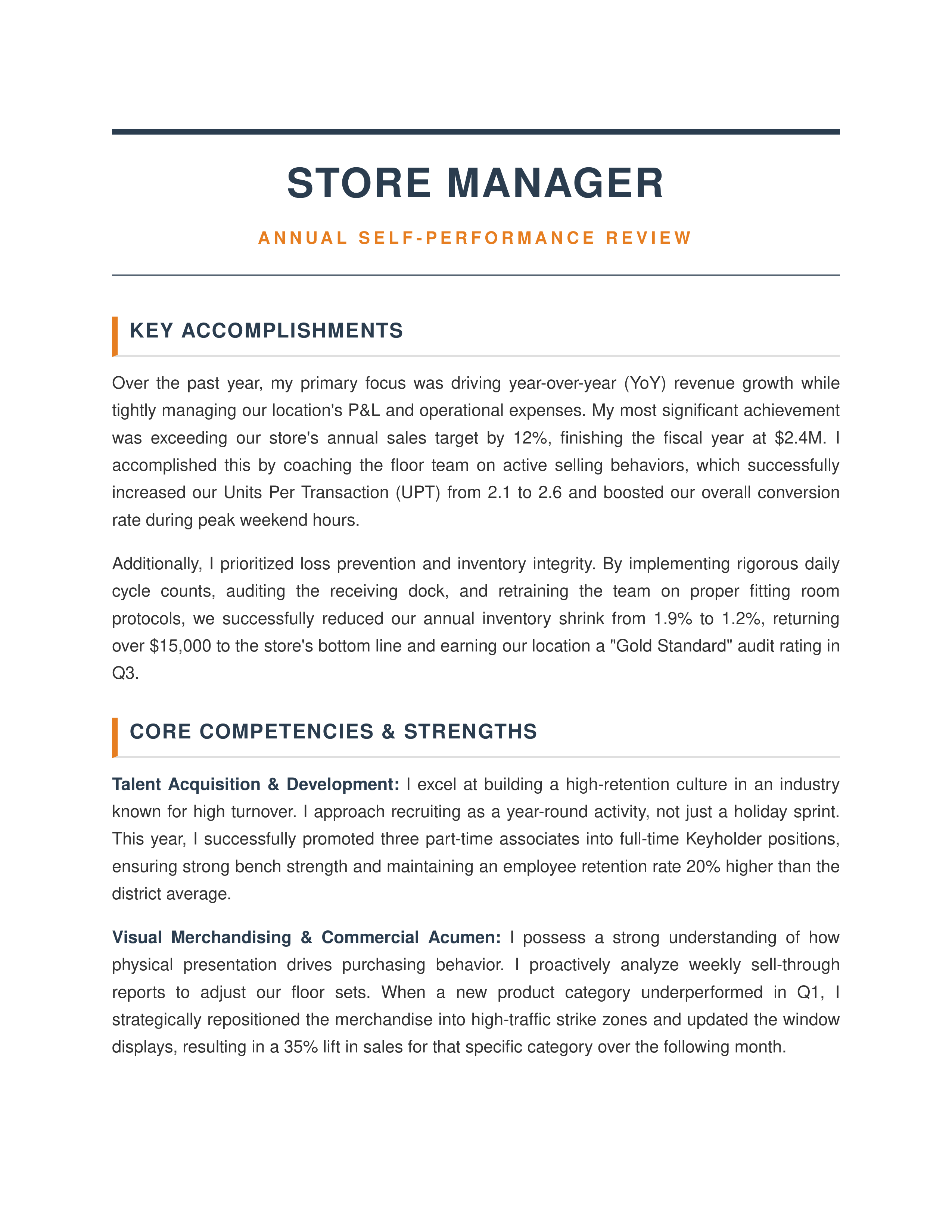 Store Manager Self Performance Review — page 1