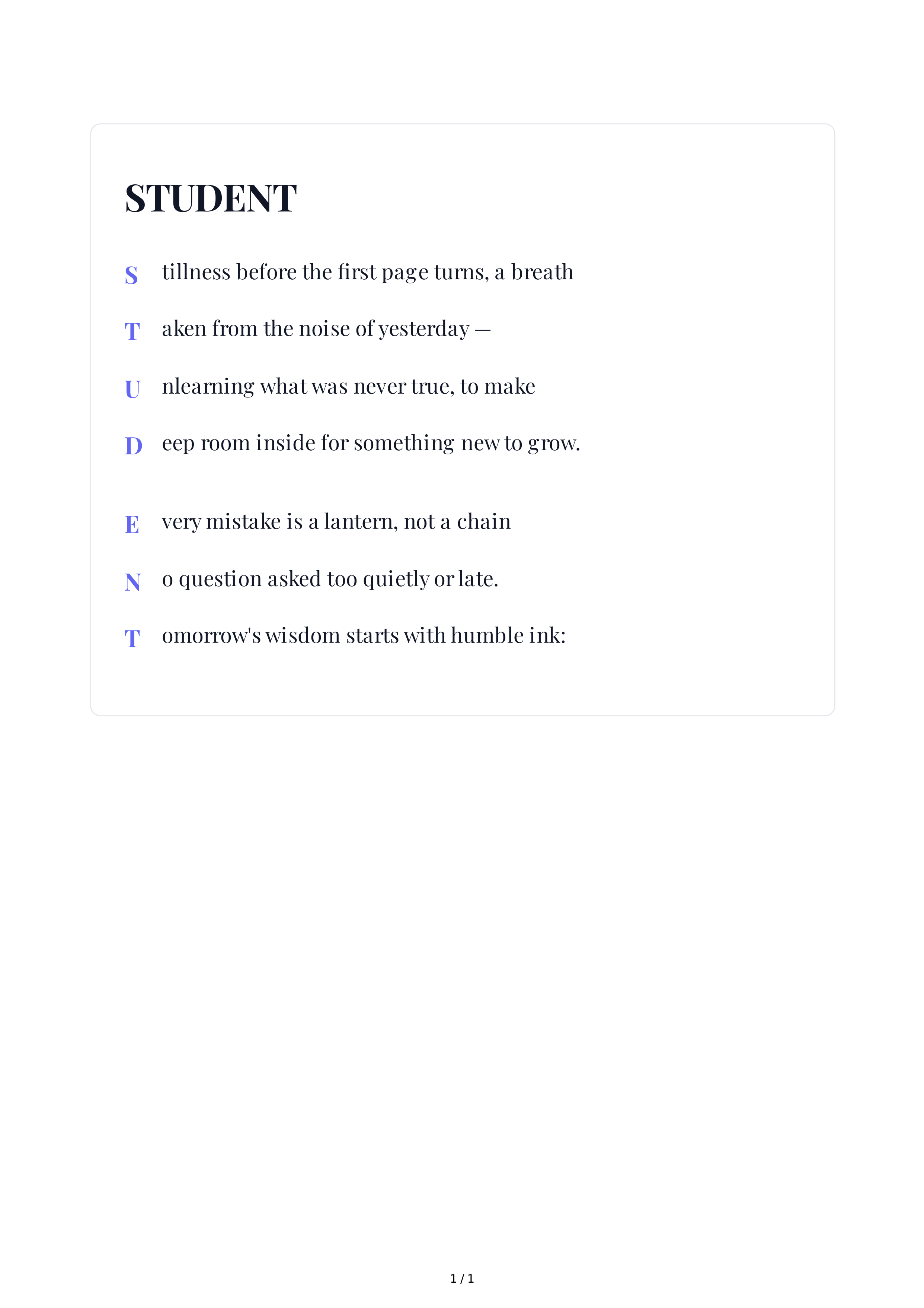 Student Acrostic Poem — page 1
