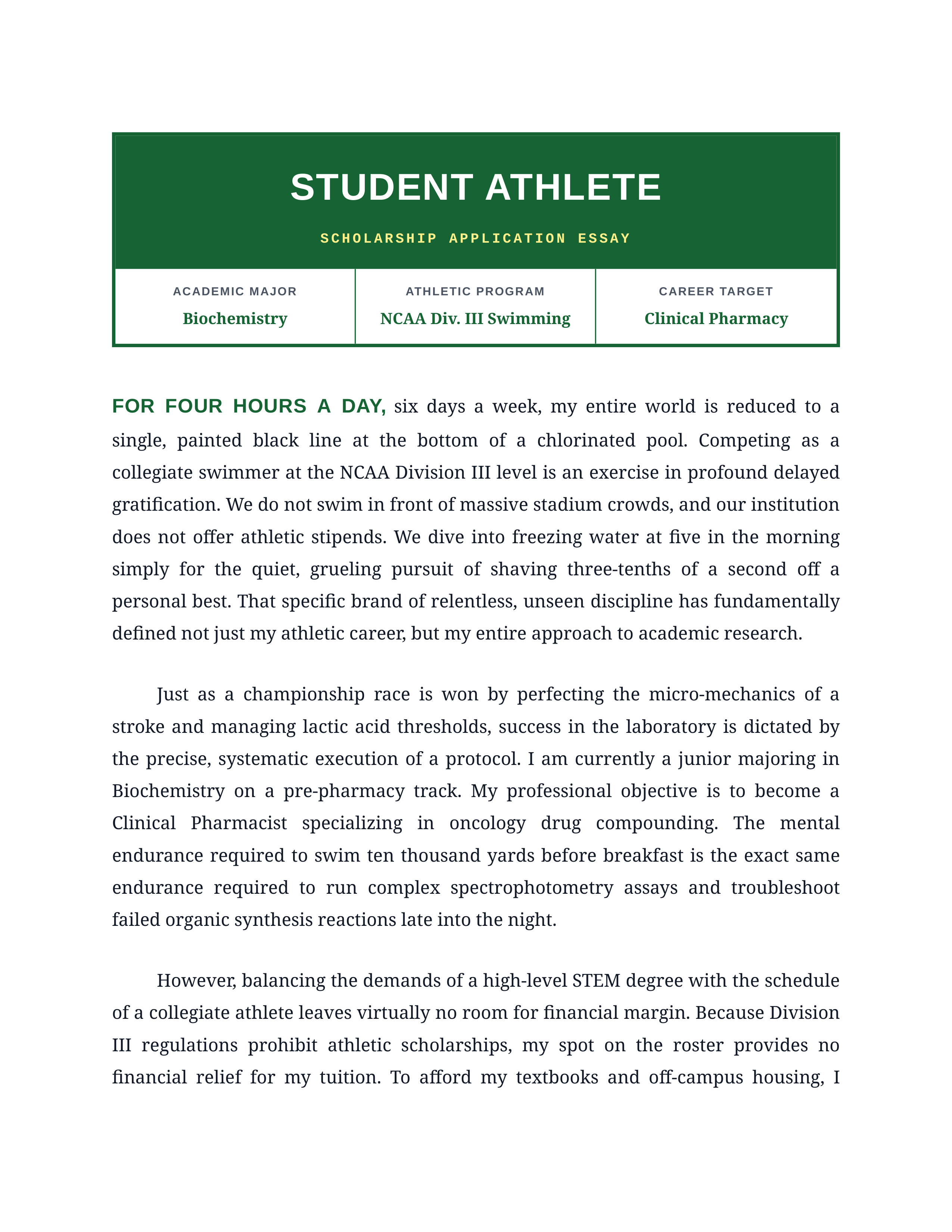 Student Athlete Scholarship Essay — page 1