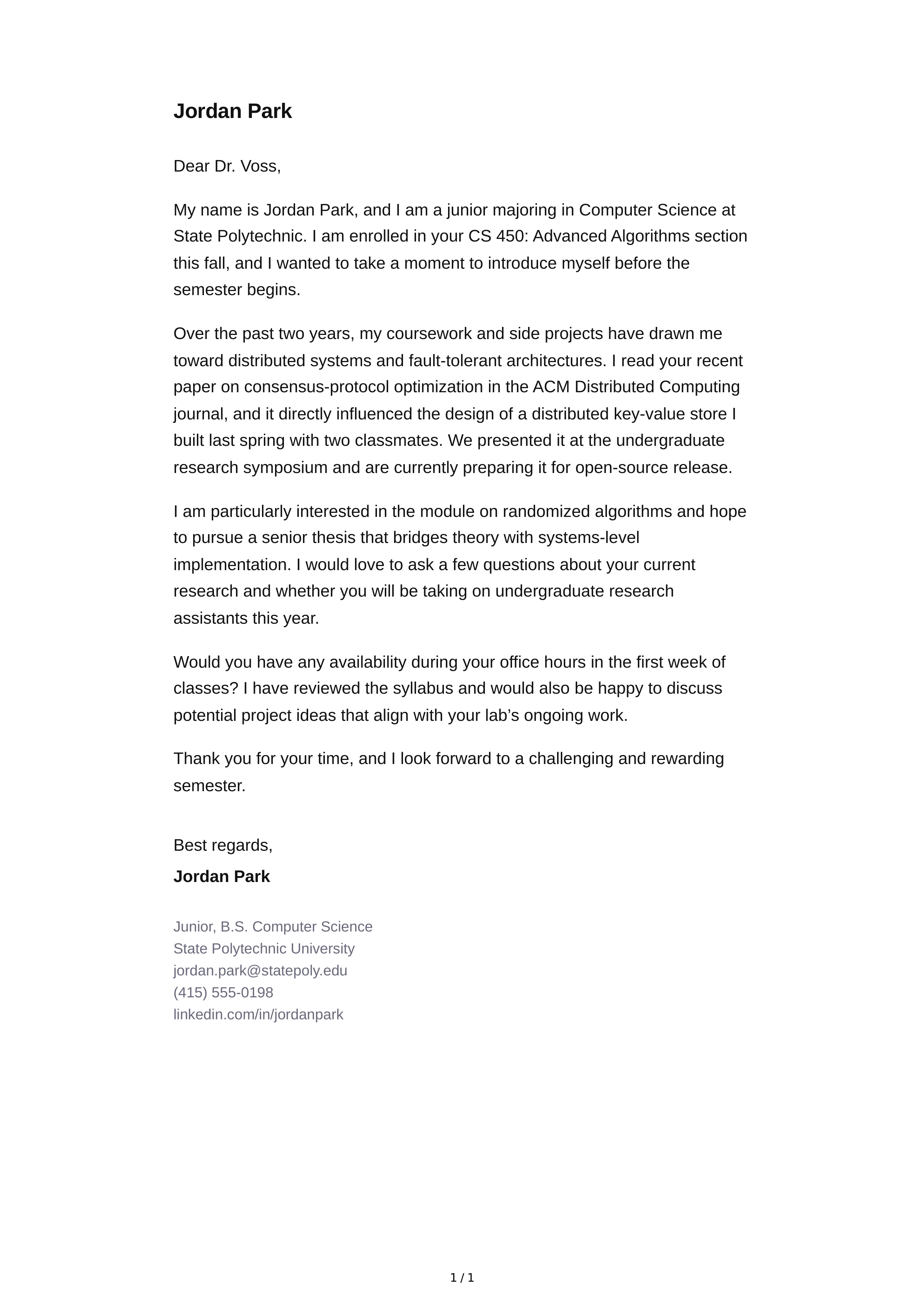 Student Introduction Email — page 1