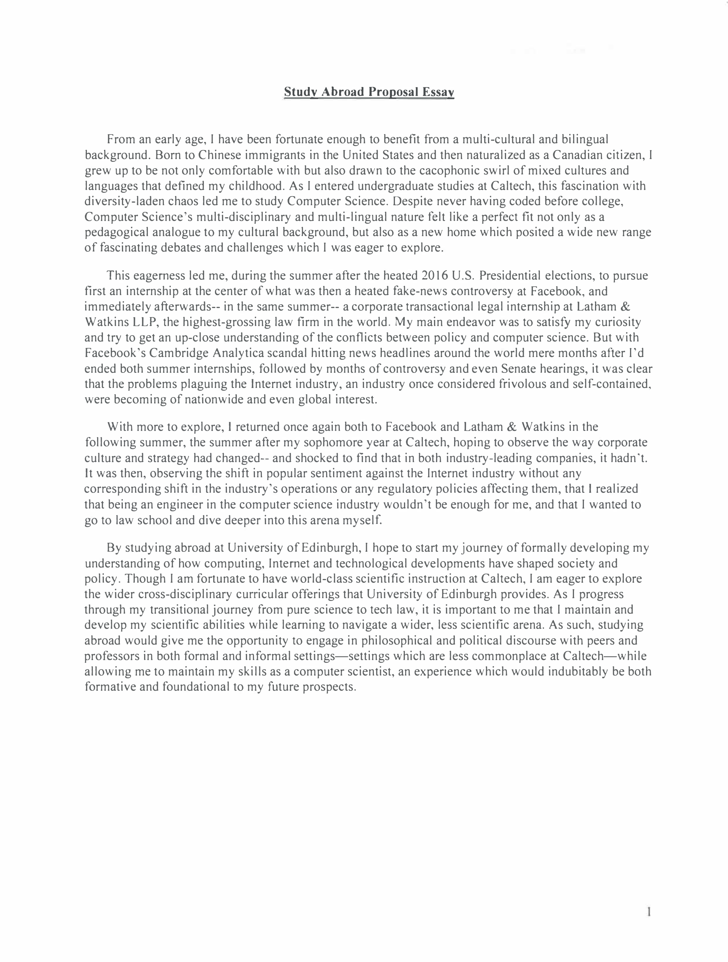 Study Abroad Proposal Essay — page 1