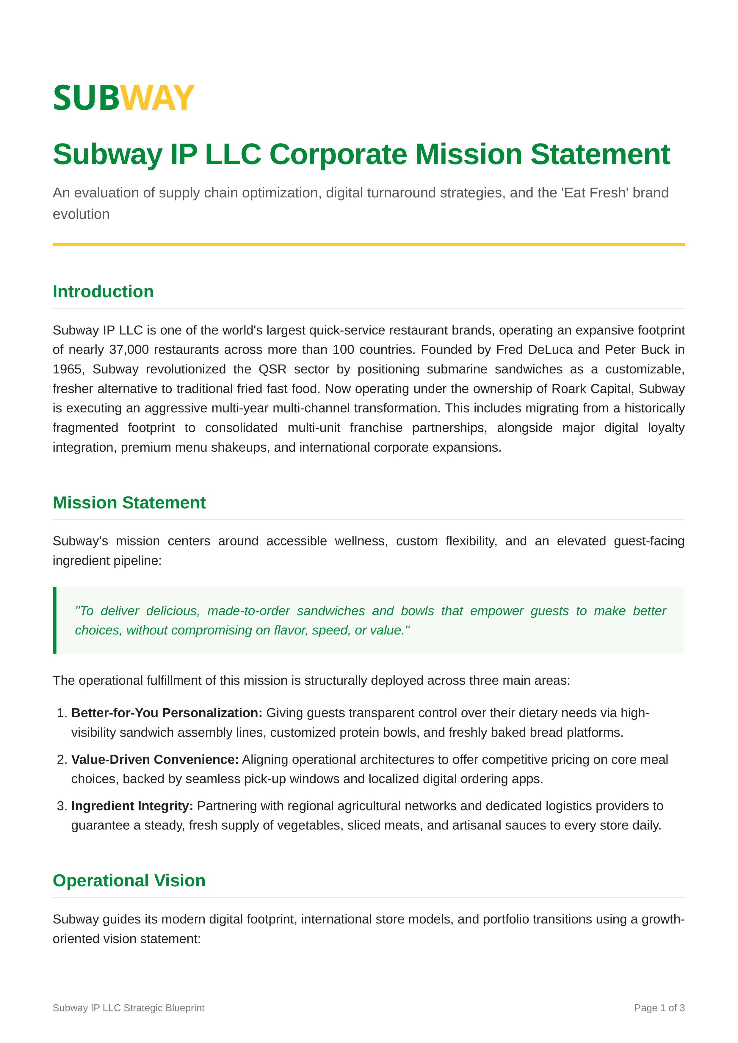 Subway Mission Statement — page 1