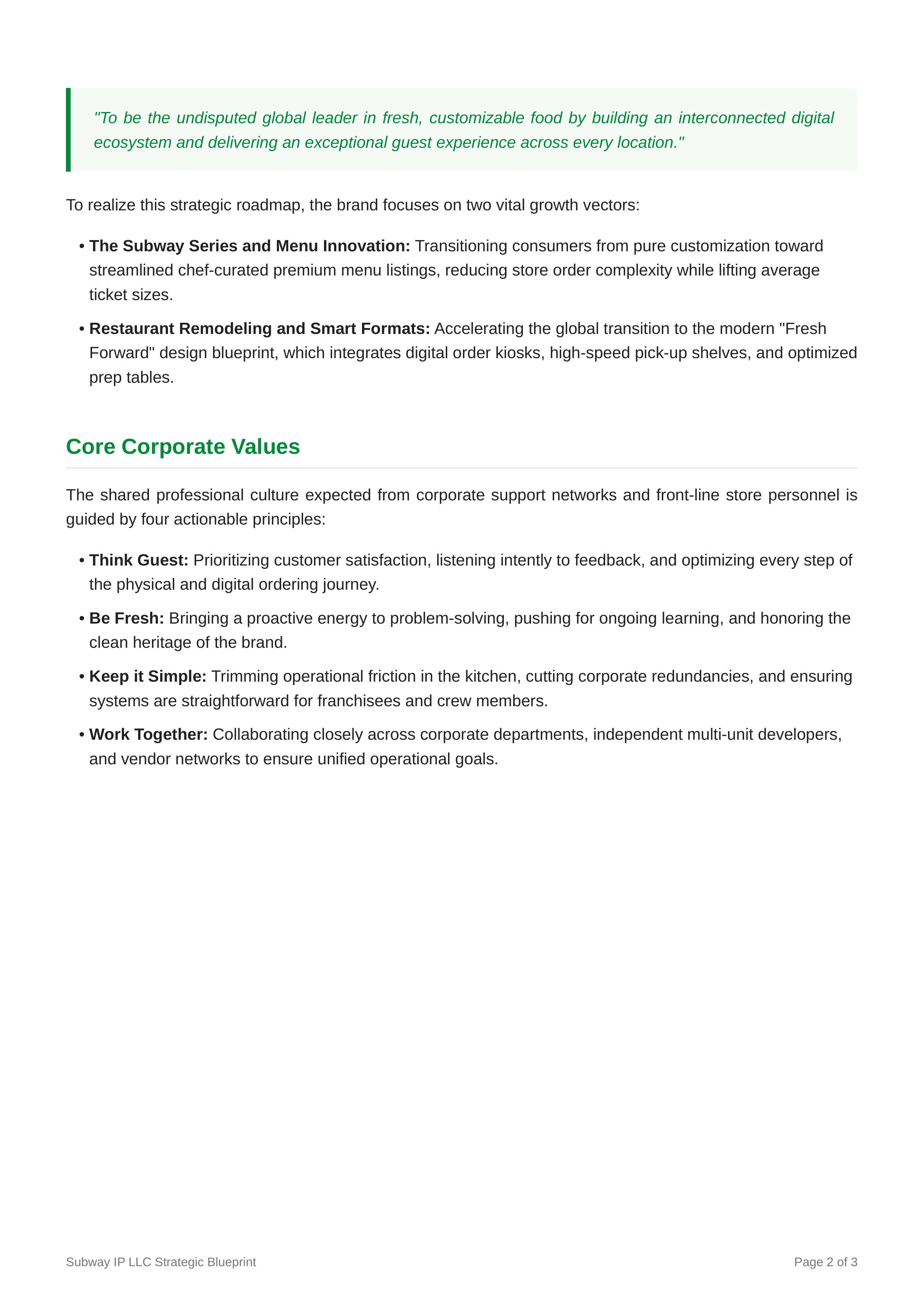 Subway Mission Statement — page 2